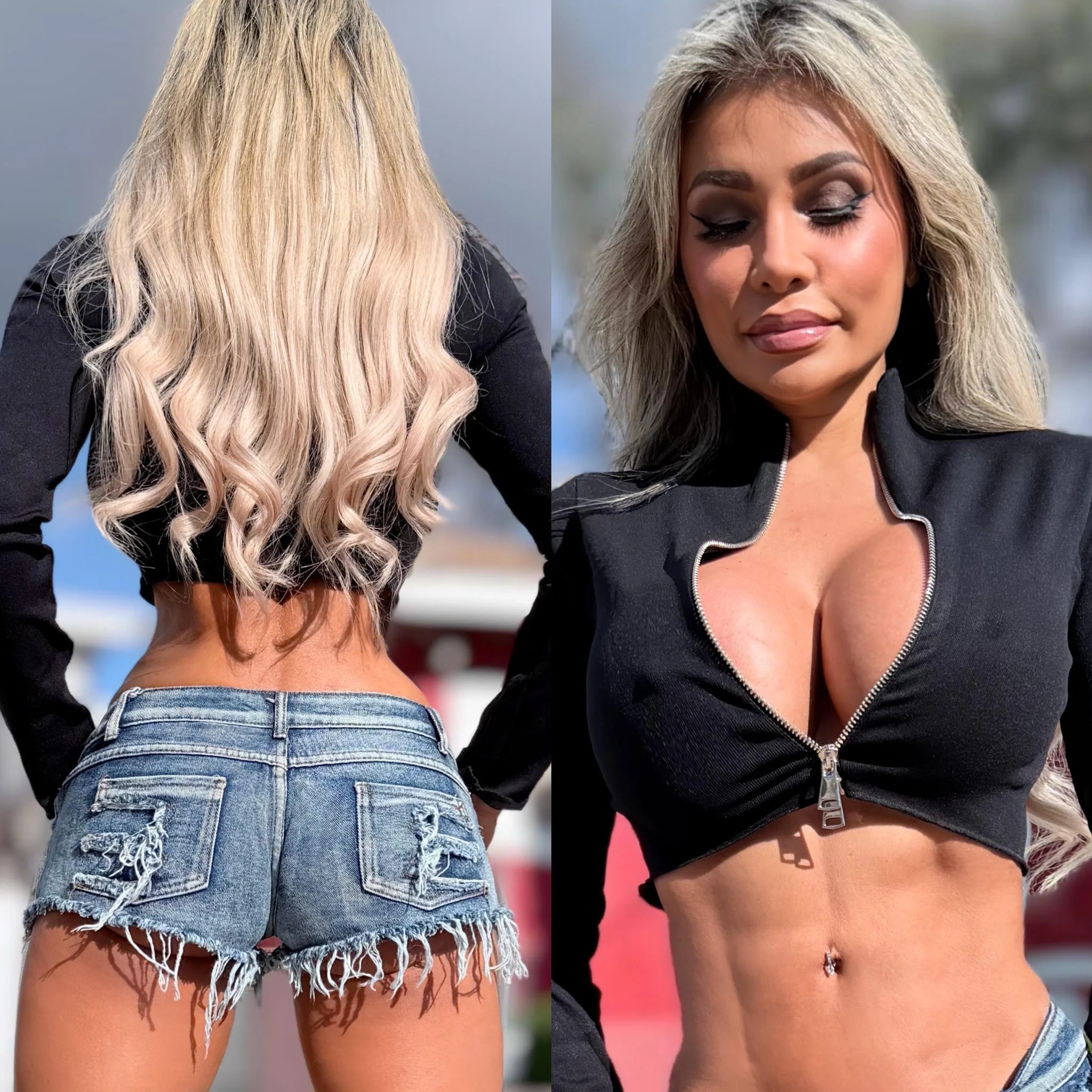 Connie's **LIMITED** "RICH BLACK STRETCH DUAL ZIP KNIT TOP" Adjustable Dyal Zip Chest Exposure, Nice SNUG STRETCH FIT - Image 3