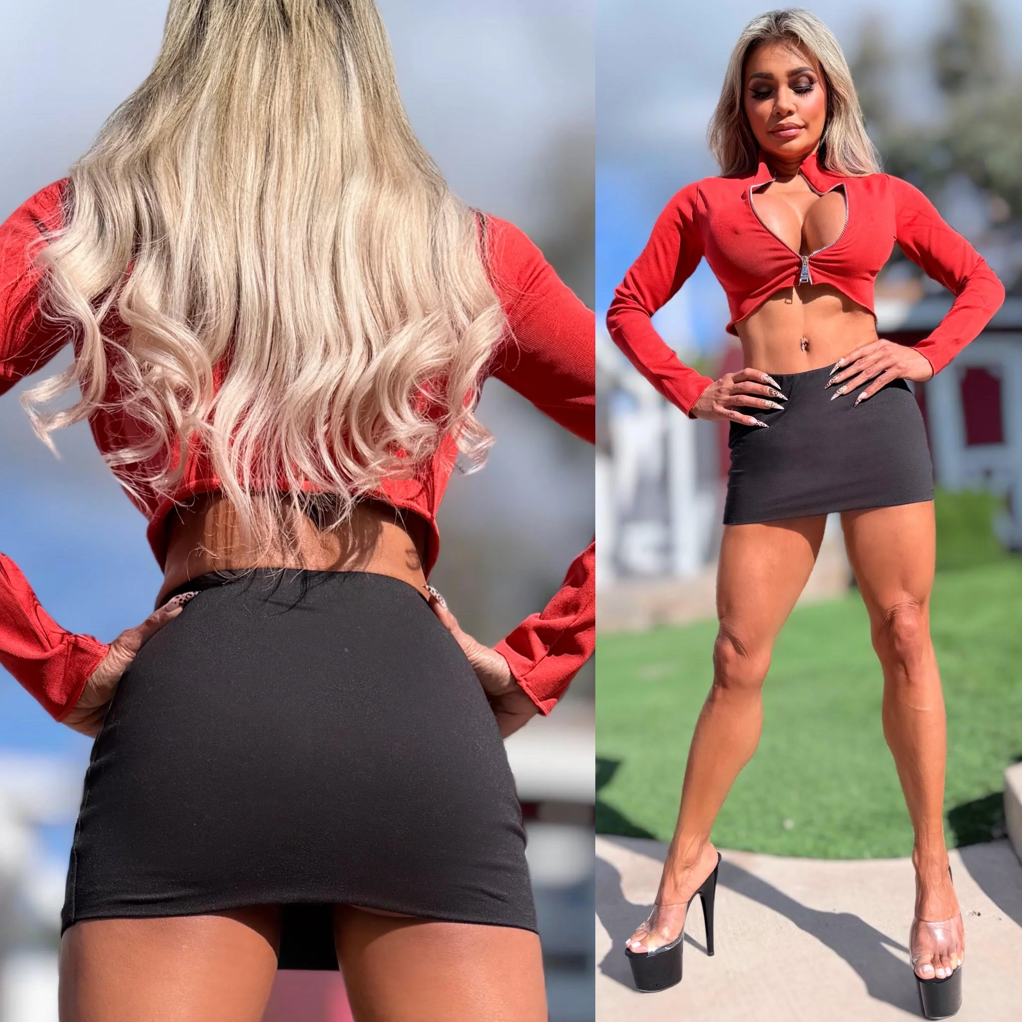 Connie's **LIMITED** "RICH RED STRETCH DUAL ZIP KNIT TOP" Adjustable Dyal Zip Chest Exposure, Nice SNUG STRETCH FIT - Image 2