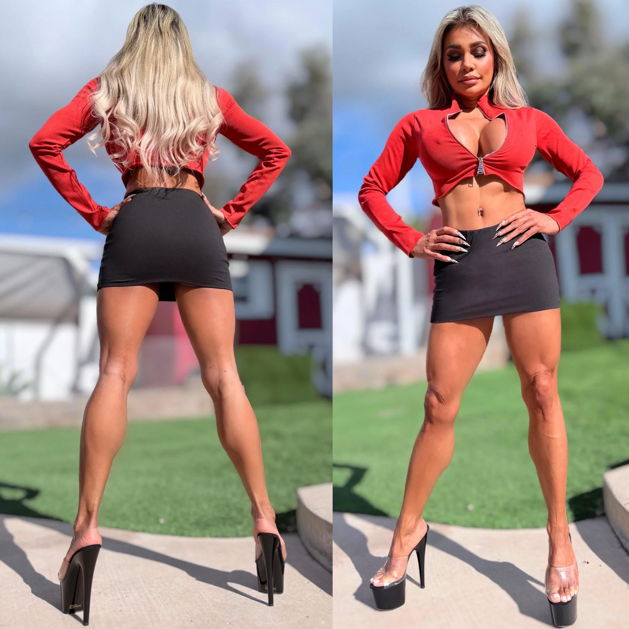 Connie's **LIMITED** "RICH RED STRETCH DUAL ZIP KNIT TOP" Adjustable Dyal Zip Chest Exposure, Nice SNUG STRETCH FIT - Image 4