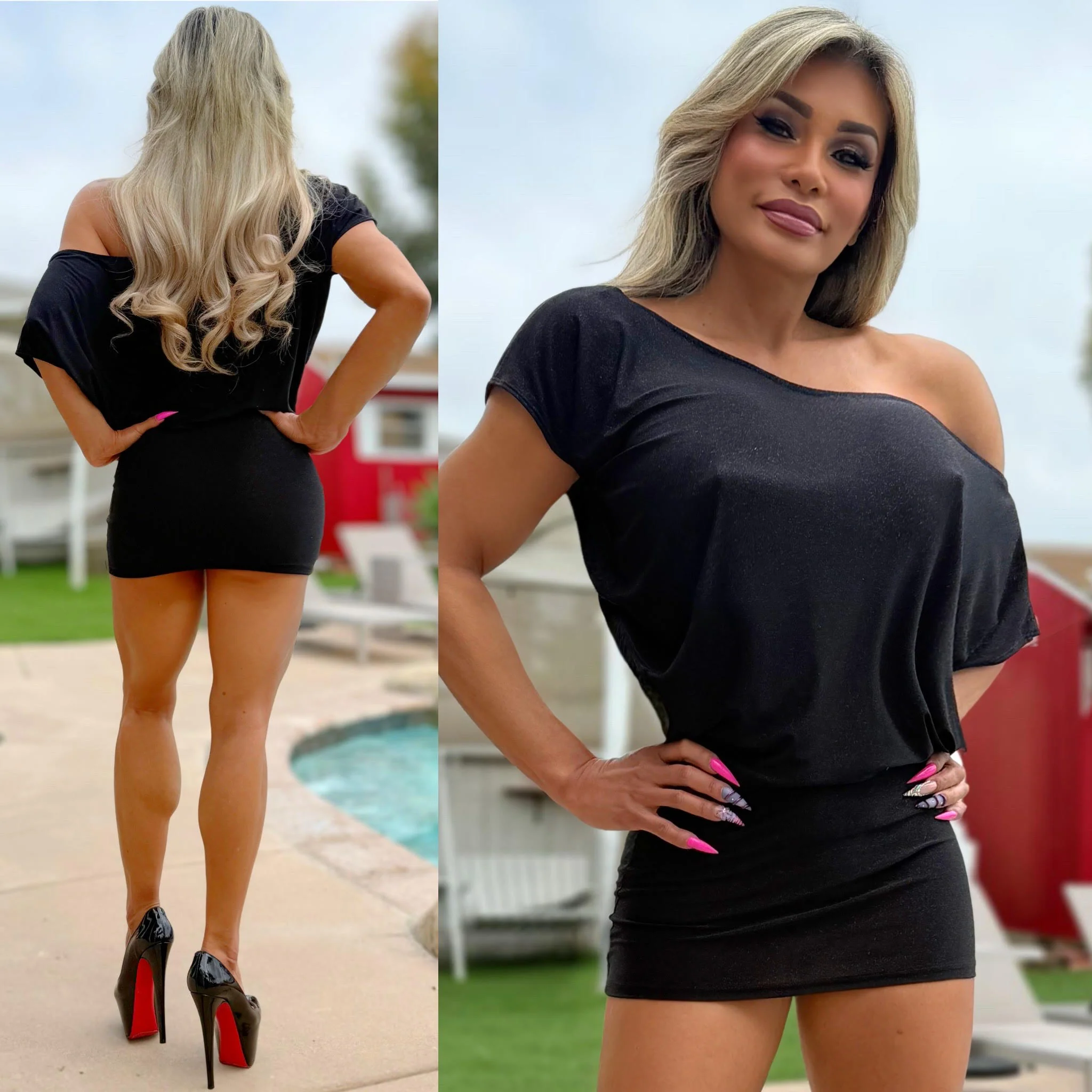 Connie's LIMITED "Semi Sheer BLACK SPARKLE ✨✨ MINI" RICH OFF SHOULDER, Full Stretch Fabric, Adjustable Length 🍸🍸🍸 - Image 2