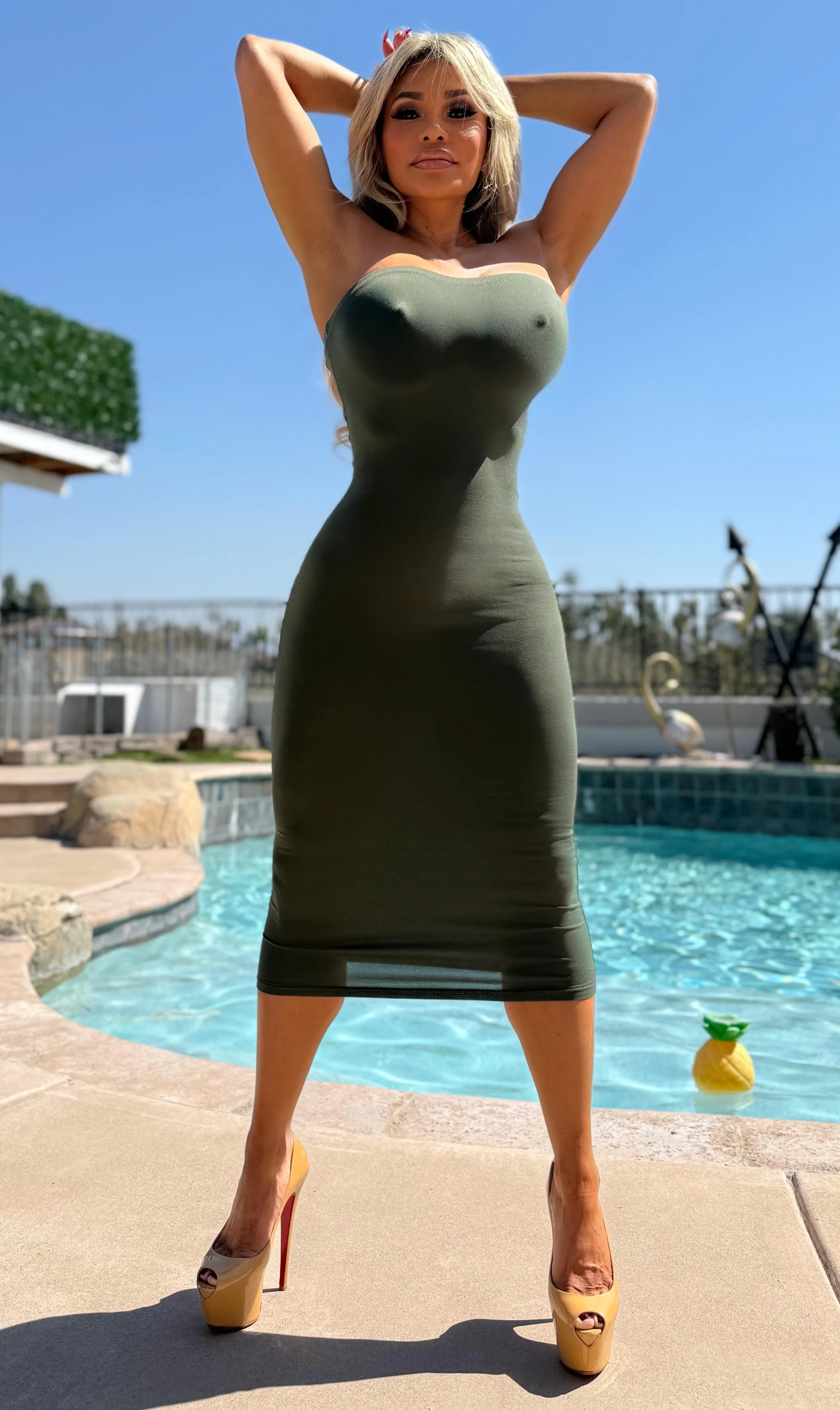 Connie's LIMITED "TIGHT FIT CAMO GREEN SEMI SHEERISH MIDI" SEMI SHEERISH Thin Super Stretch Body Molding Fabric - Image 8