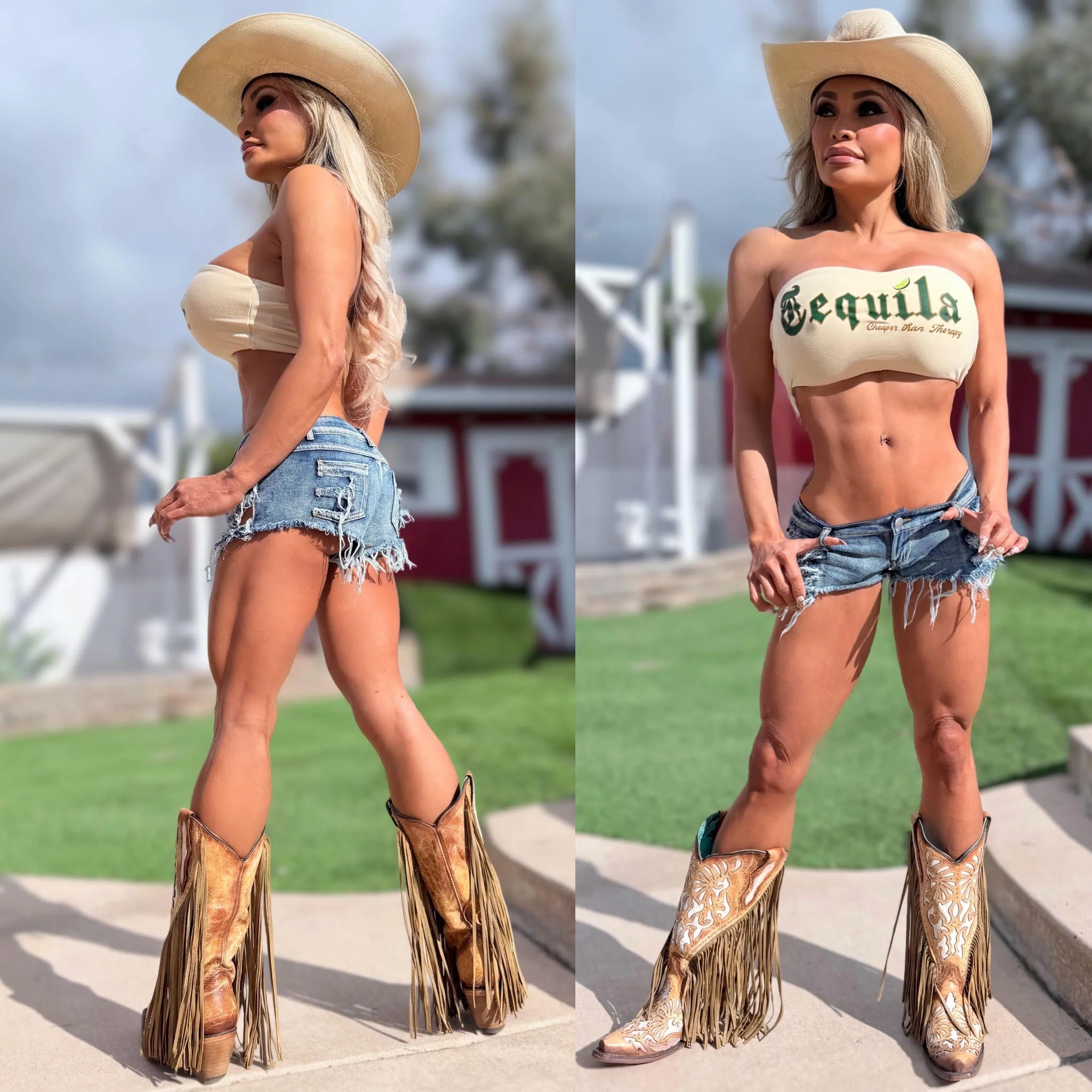 Connie's LIMITED "Cheaper Than Therapy TEQUILA 🤠" STRETCH T-Shirt TUBE TOP, TAN FULL STRETCH FIT - Image 3