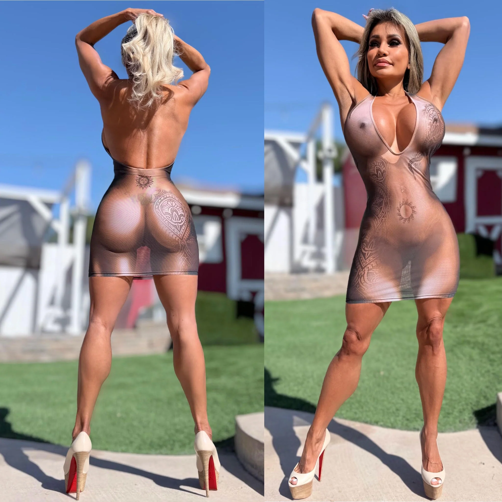 Connie's LIMITED!! "RICH NAKED TRUTH ILLUSION MINI" SEE THRU Mesh, NOT for the SHY, Full Stretch, Tribal Print Halter - Image 2
