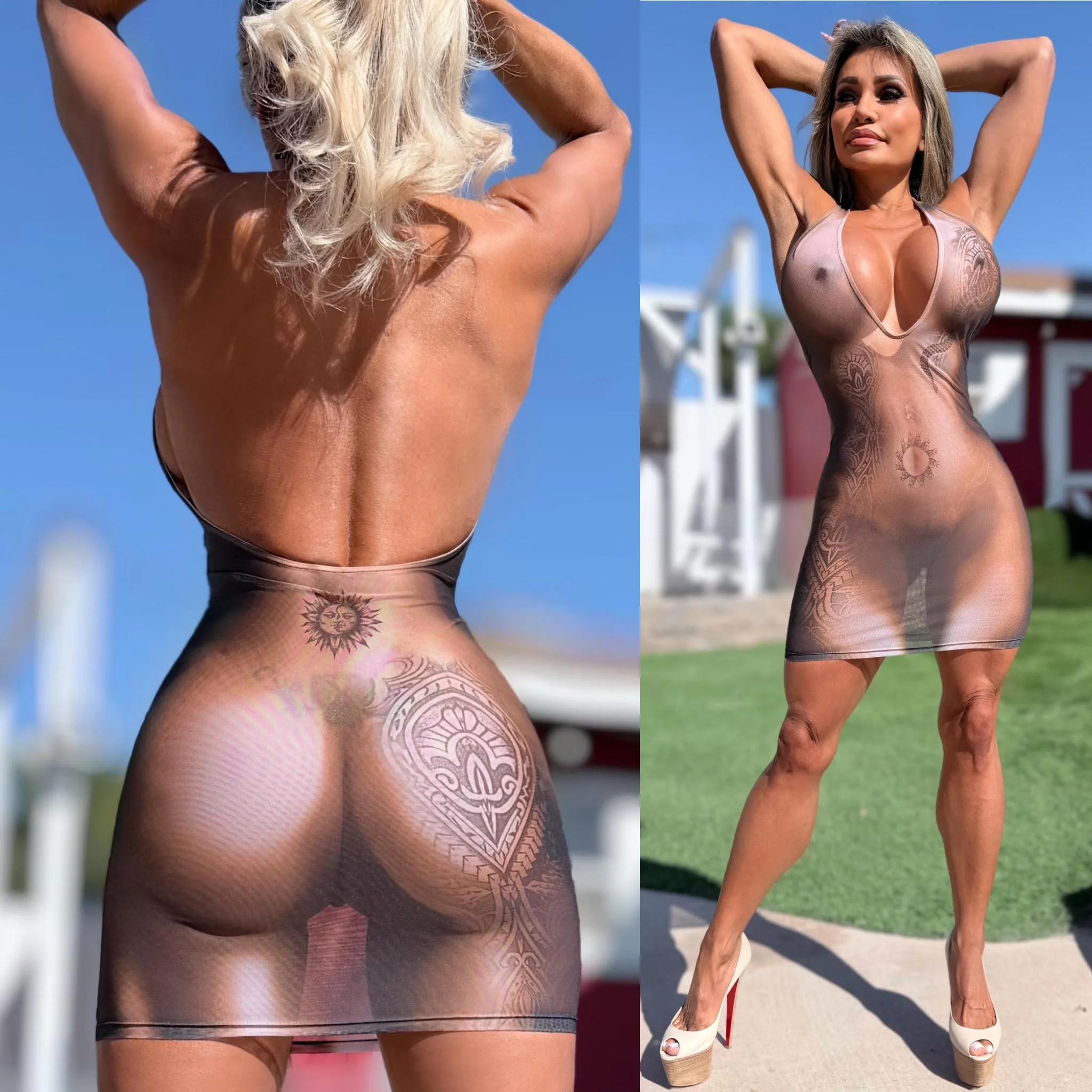 Connie's LIMITED!! "RICH NAKED TRUTH ILLUSION MINI" SEE THRU Mesh, NOT for the SHY, Full Stretch, Tribal Print Halter - Image 6