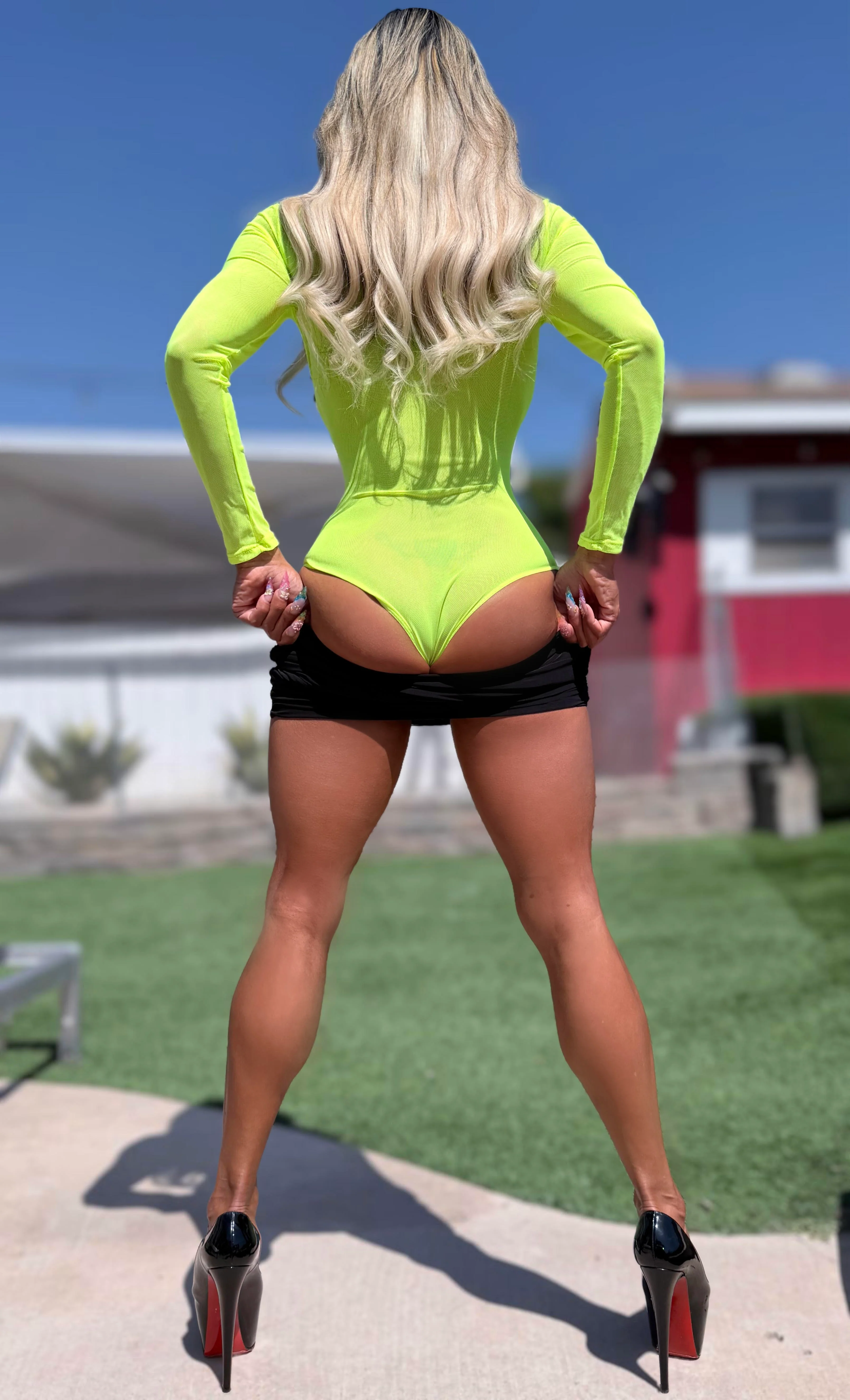 Connie's 2 Pack Set "SHEER LUXURY BODYSUIT" NEON PINK and YELLOW, SOFT SEMI SEE THRU, FULL STRETCH FIT, with a Button Neck and Snap Bottom Closure - Image 11