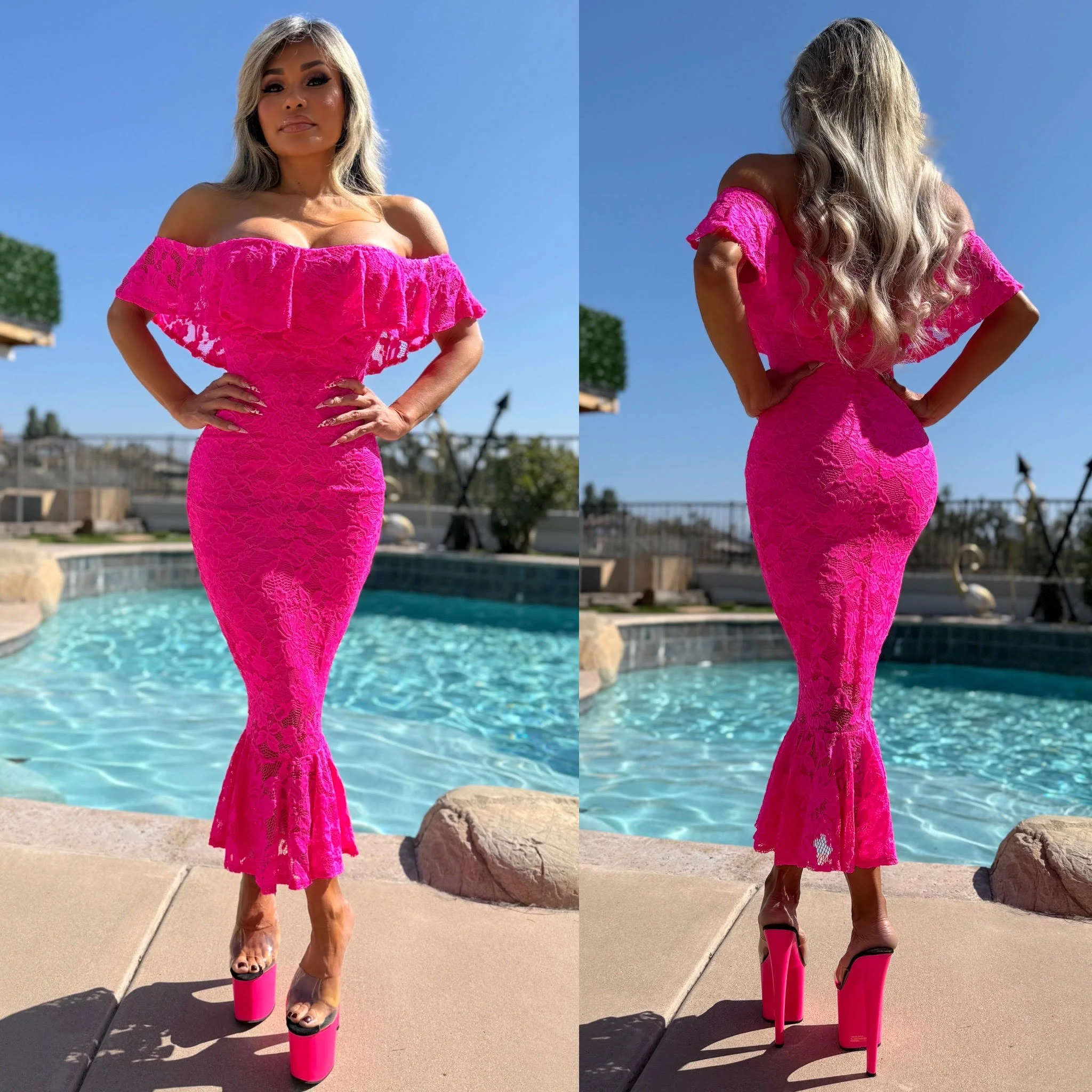 FINAL SALE Connie's Made in USA!!! "NEON PINK MIAMI BEACH STRETCH FIT MAXI " STRETCH LACE & Stretch Fit Matching Lining, LIMITED ITEM!!! - Image 3