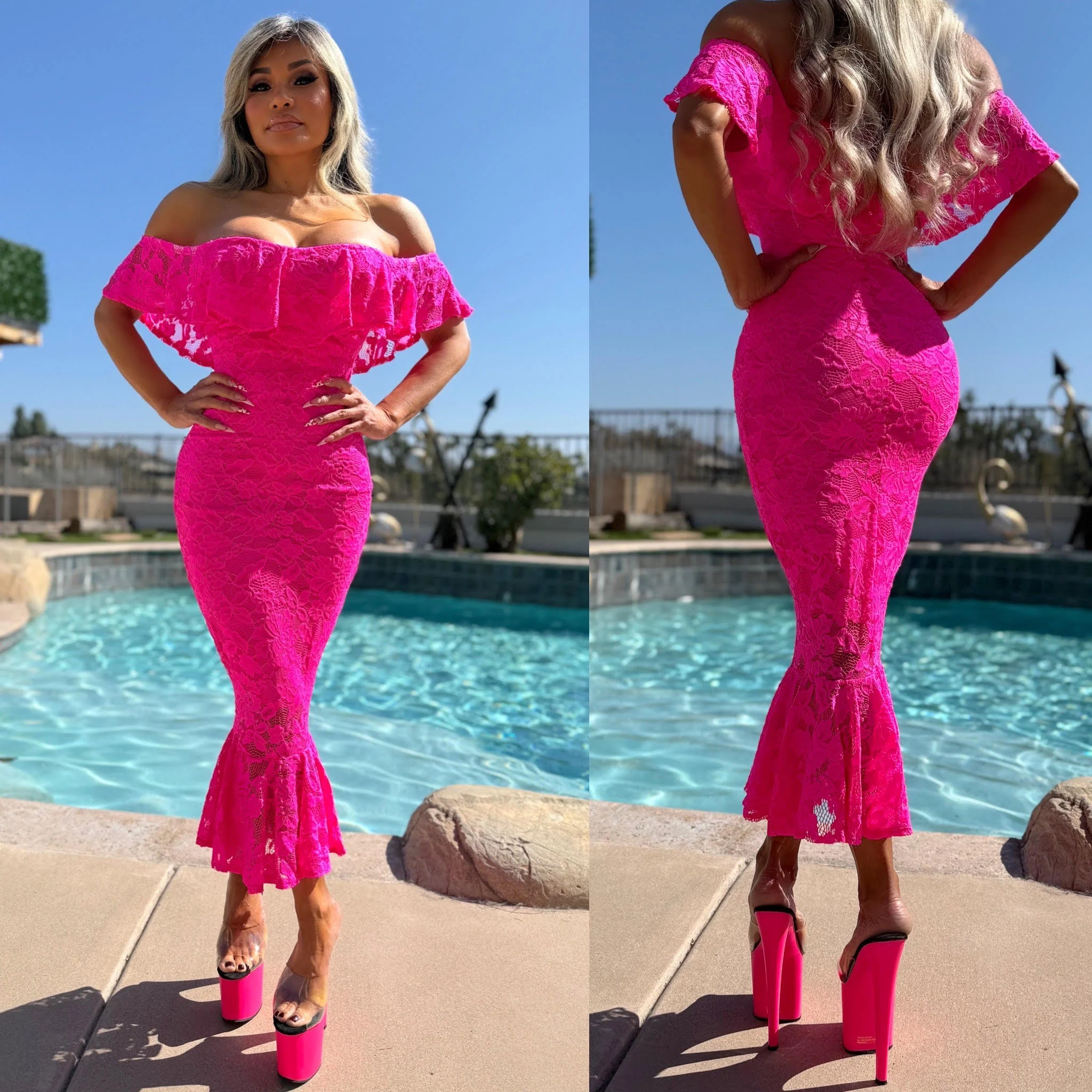 FINAL SALE Connie's Made in USA!!! "NEON PINK MIAMI BEACH STRETCH FIT MAXI " STRETCH LACE & Stretch Fit Matching Lining, LIMITED ITEM!!! - Image 4