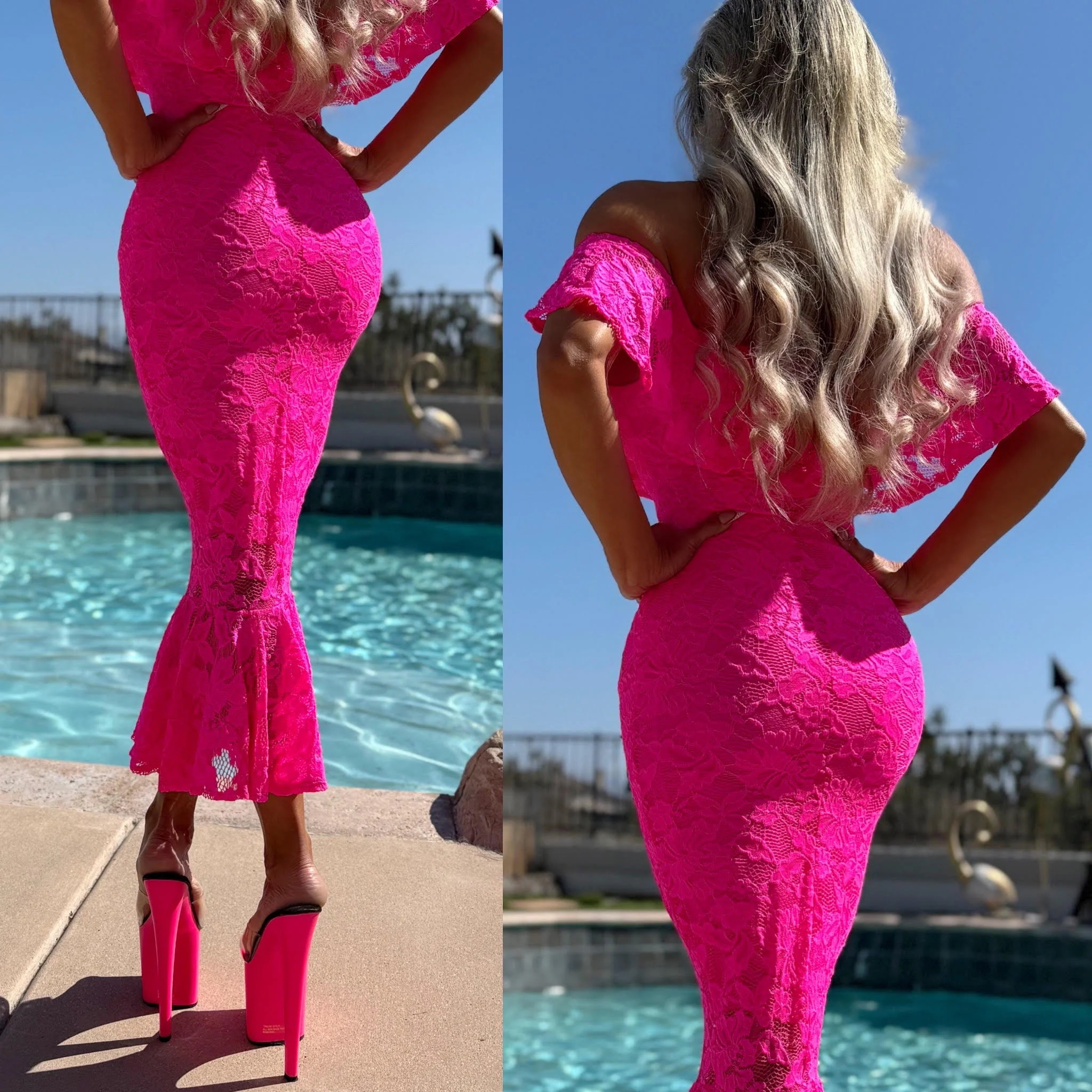 FINAL SALE Connie's Made in USA!!! "NEON PINK MIAMI BEACH STRETCH FIT MAXI " STRETCH LACE & Stretch Fit Matching Lining, LIMITED ITEM!!! - Image 5