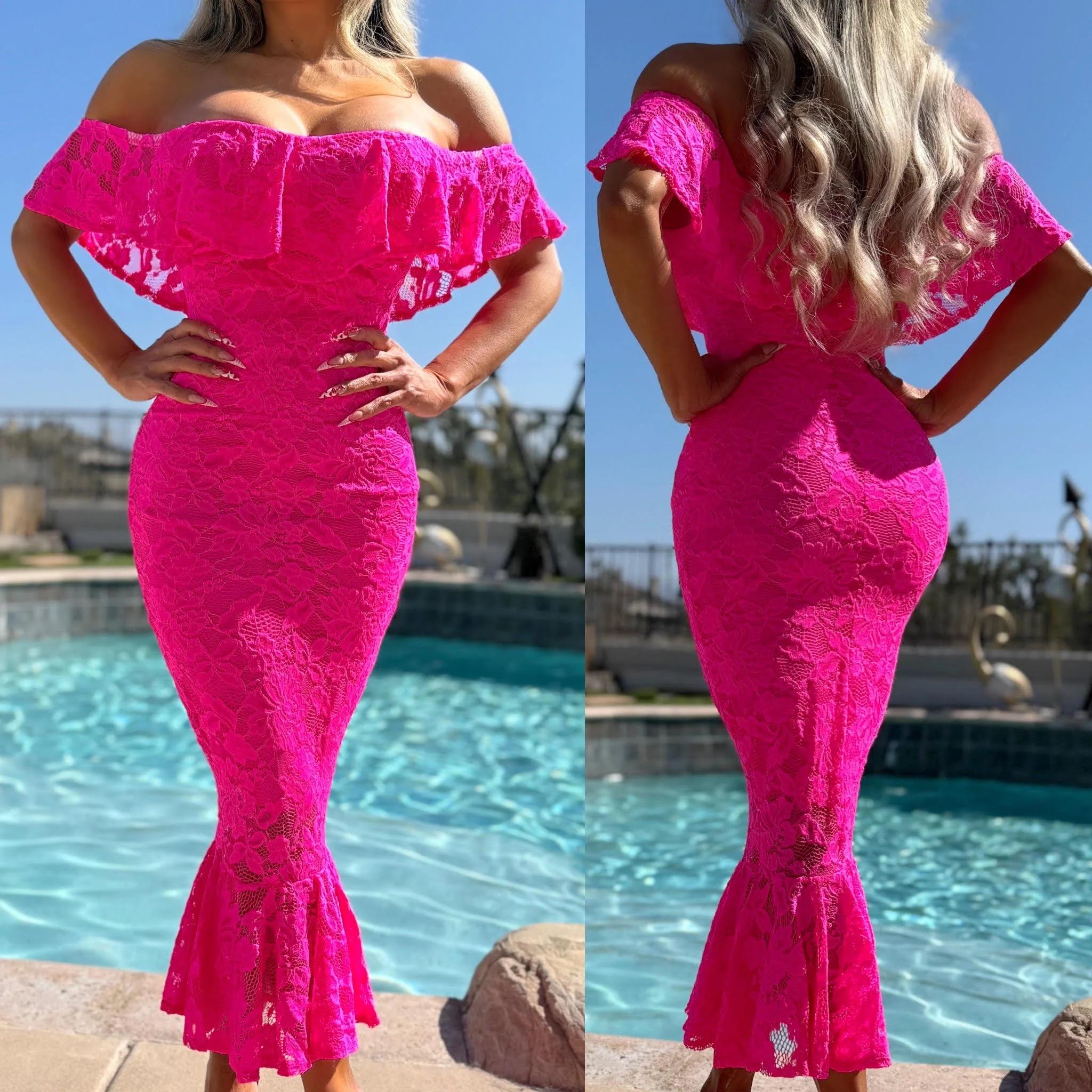 FINAL SALE Connie's Made in USA!!! "NEON PINK MIAMI BEACH STRETCH FIT MAXI " STRETCH LACE & Stretch Fit Matching Lining, LIMITED ITEM!!! - Image 6