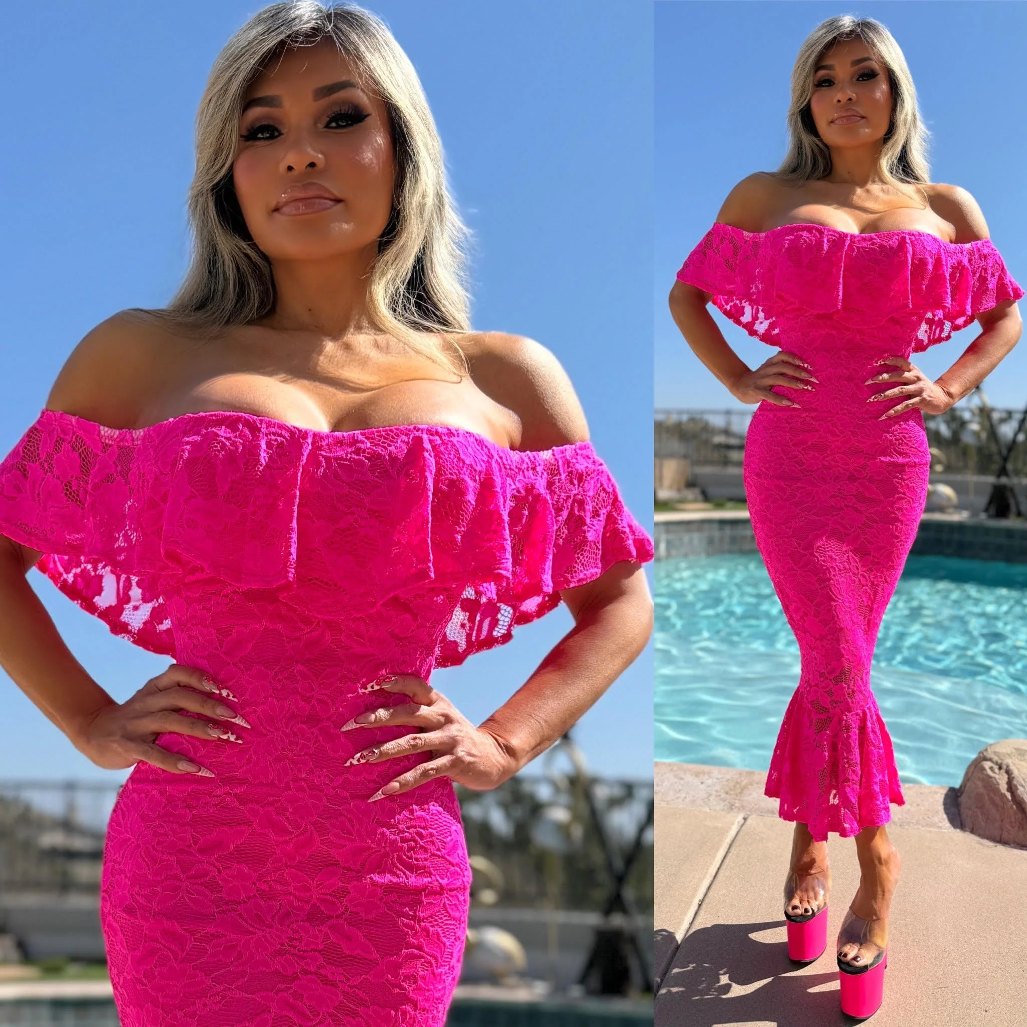 FINAL SALE Connie's Made in USA!!! "NEON PINK MIAMI BEACH STRETCH FIT MAXI " STRETCH LACE & Stretch Fit Matching Lining, LIMITED ITEM!!! - Image 7