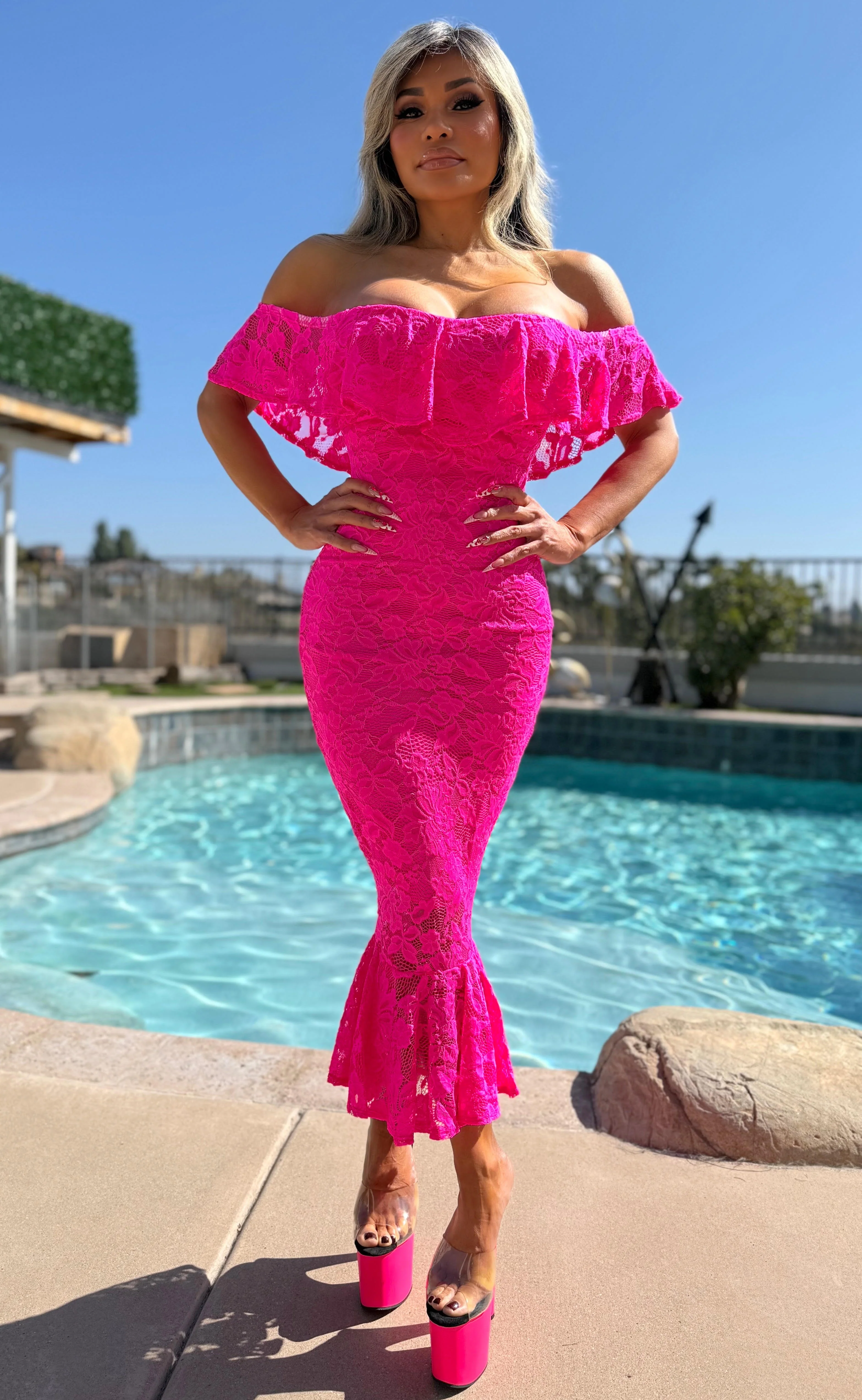 FINAL SALE Connie's Made in USA!!! "NEON PINK MIAMI BEACH STRETCH FIT MAXI " STRETCH LACE & Stretch Fit Matching Lining, LIMITED ITEM!!! - Image 8