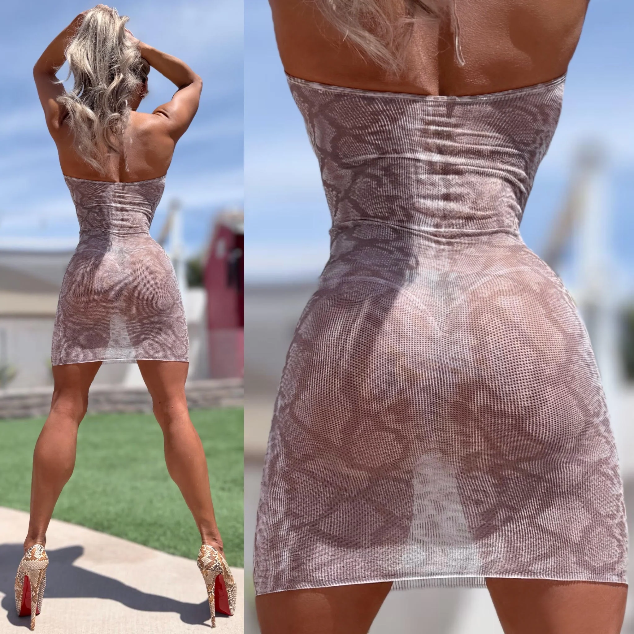Connie's EXCLUSIVE!!! "SEMI SHEER PYTHON PRINT MINI" FULL STRETCH fit, Halter neck Tie, Not for the SHY - Image 4