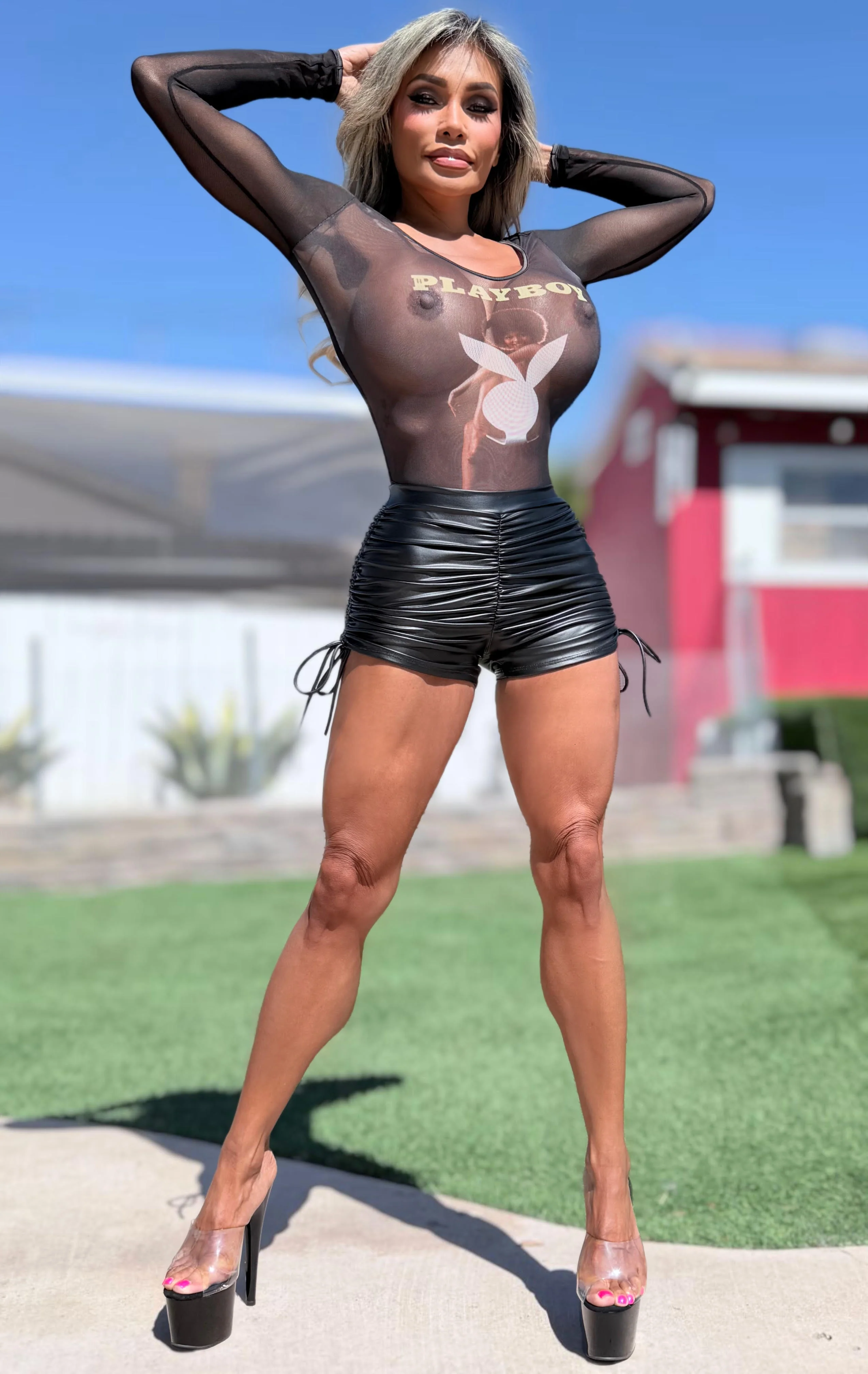 Connie's "OFFICIAL LICENSED VINTAGE PLAYBOY"  Naked Bunny sitting in a Chair 🖤🍸🖤 SEE THRU Bodysuit ... FULL STRETCH FIT - Image 7