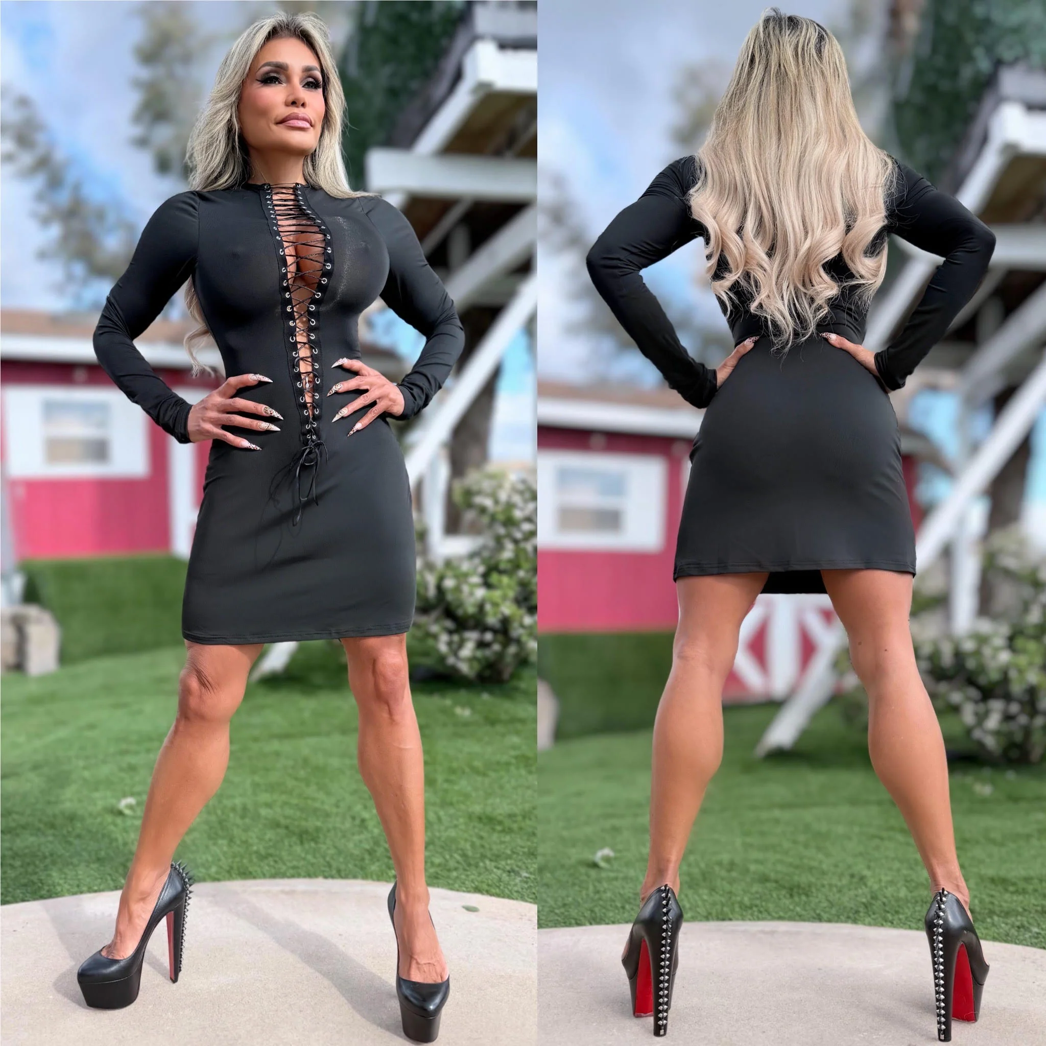 Connie's "OPEN LACE UP CHEST Mini" BLACK & BLACK Trim and adjustable Lace, FULL STRETCH FIT!!! - Image 3