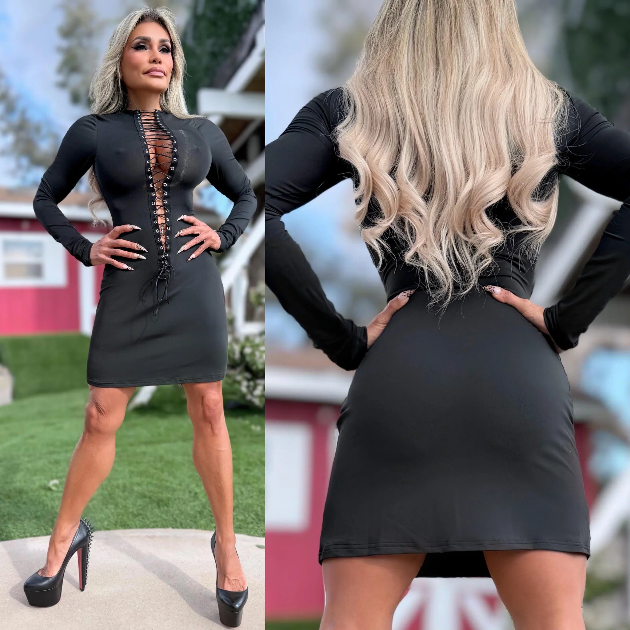 Connie's "OPEN LACE UP CHEST Mini" BLACK & BLACK Trim and adjustable Lace, FULL STRETCH FIT!!! - Image 4
