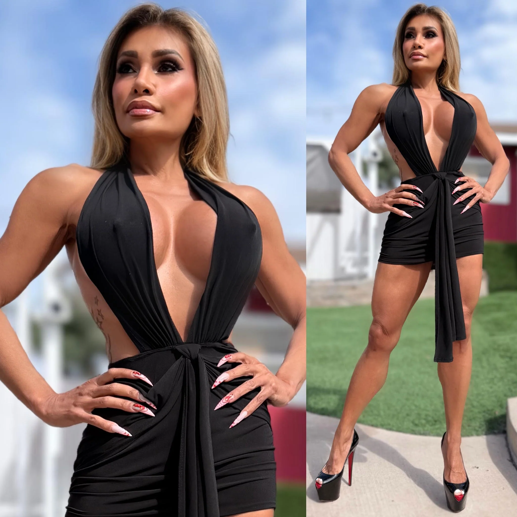 Connie's "EXPOSED SIDE AND FRONT CLEAVAGE Mini" OPEN BACK EXTREME CHEST Exposure, BLACK Stretch Fabric ... Made in USA - Image 3