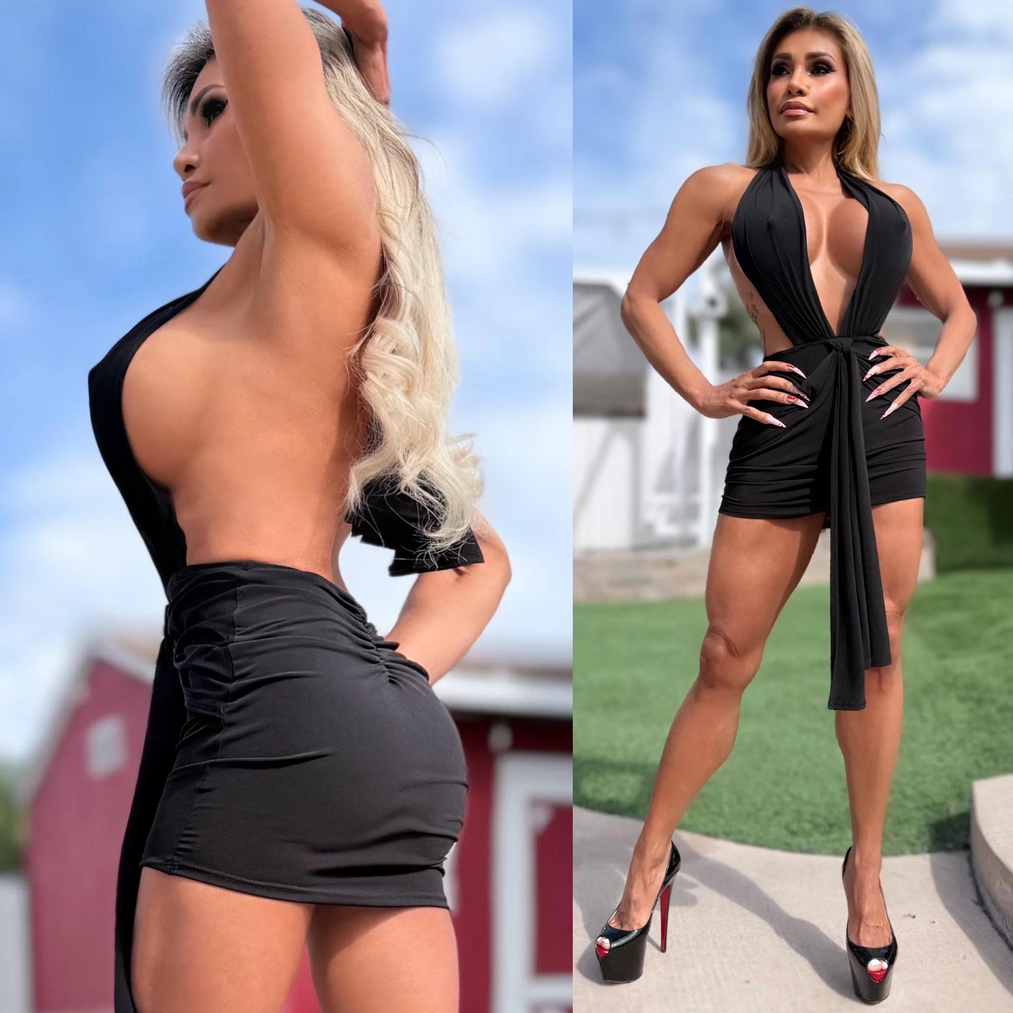 Connie's "EXPOSED SIDE AND FRONT CLEAVAGE Mini" OPEN BACK EXTREME CHEST Exposure, BLACK Stretch Fabric ... Made in USA - Image 6