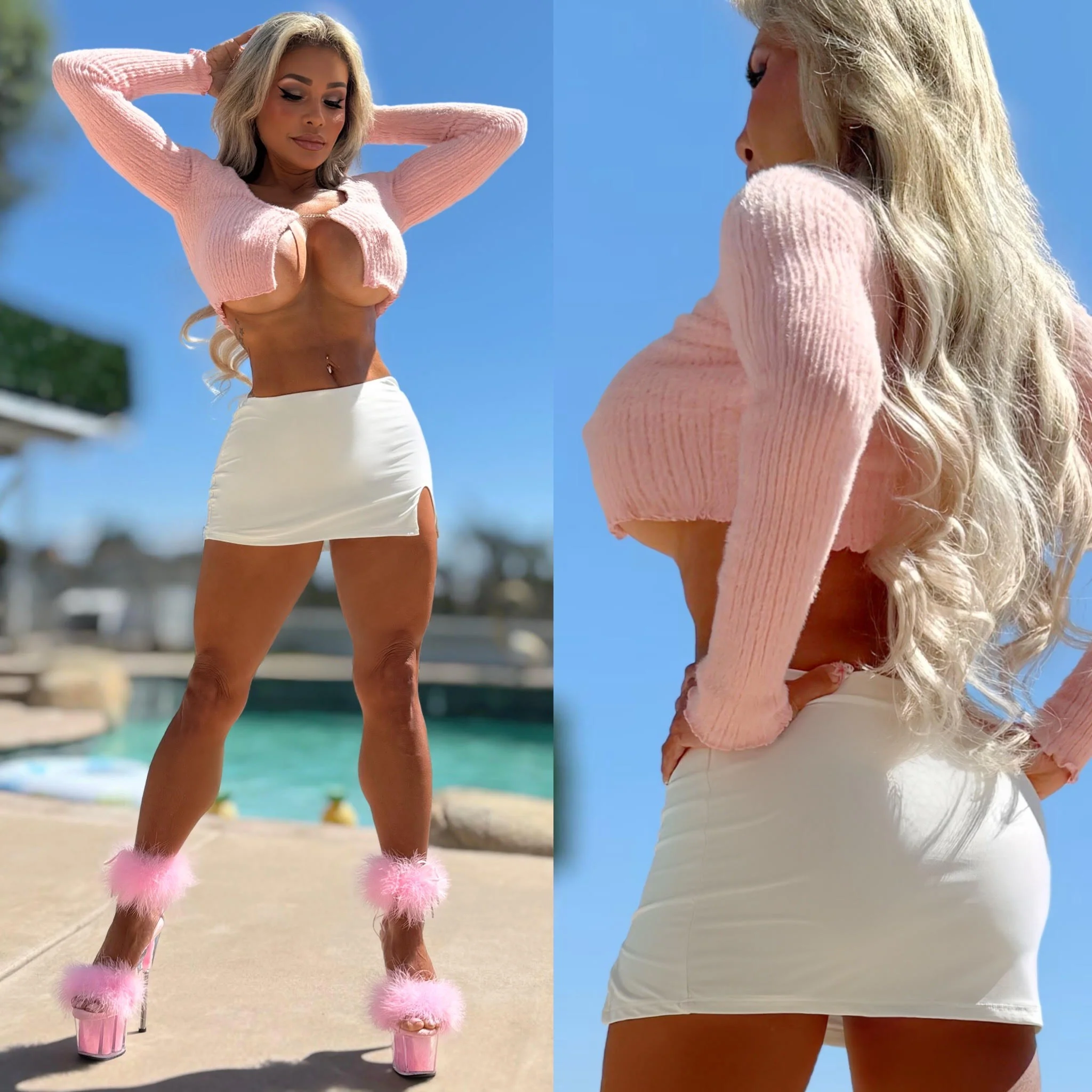 Connie's LIMITED EXCLUSIVE "FLUFFY PINK COTTON CANDY SWEATER Crop Top" Full Stretch Fit, Underboob Exposure 🩷🩷🩷 - Image 2