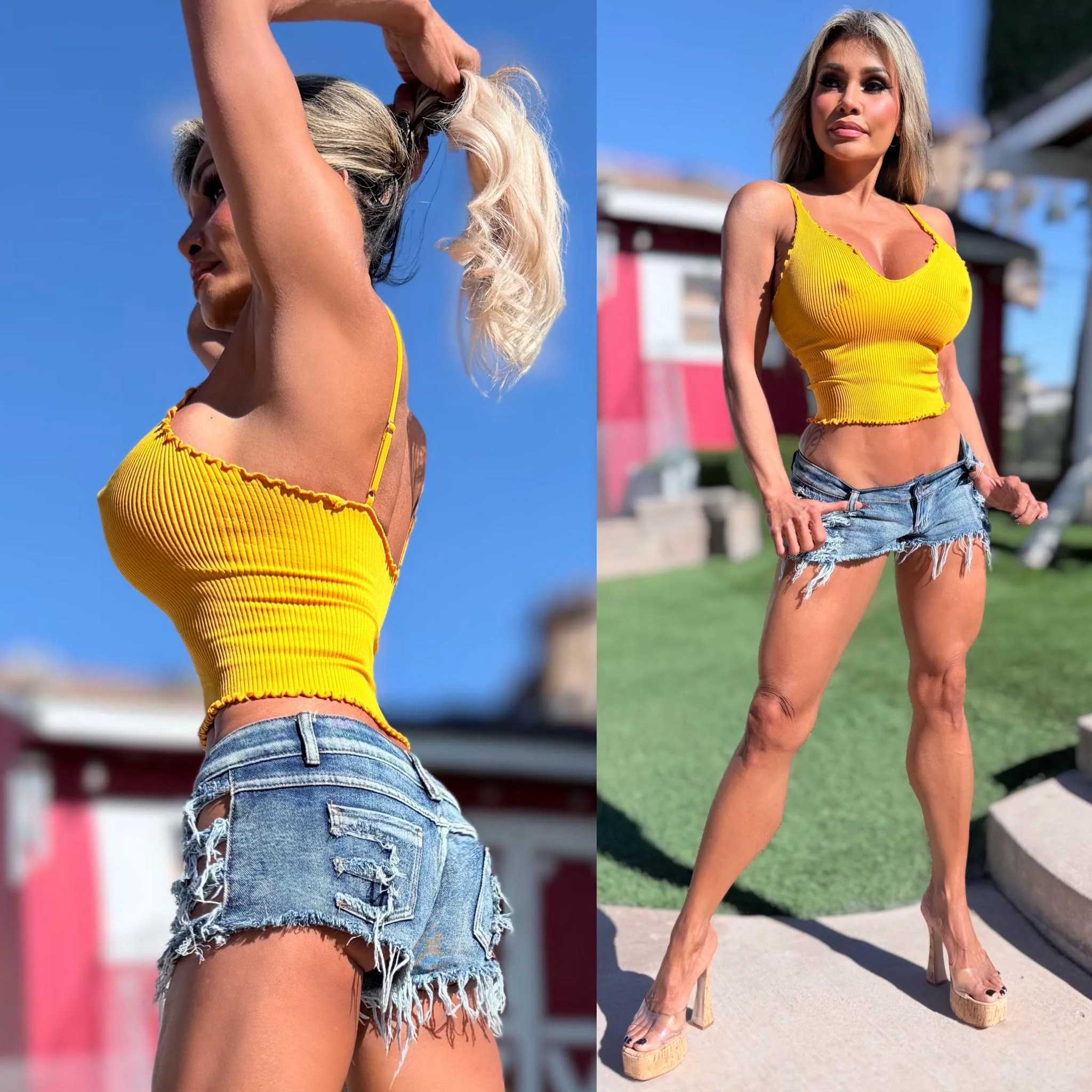 Connie's "PURE VIXEN" YELLOW SUNSHINE Ribbed RUFFLE Edge Tank Top " With SUPER STRETCH FIT ... 💋💋💋 - Image 3