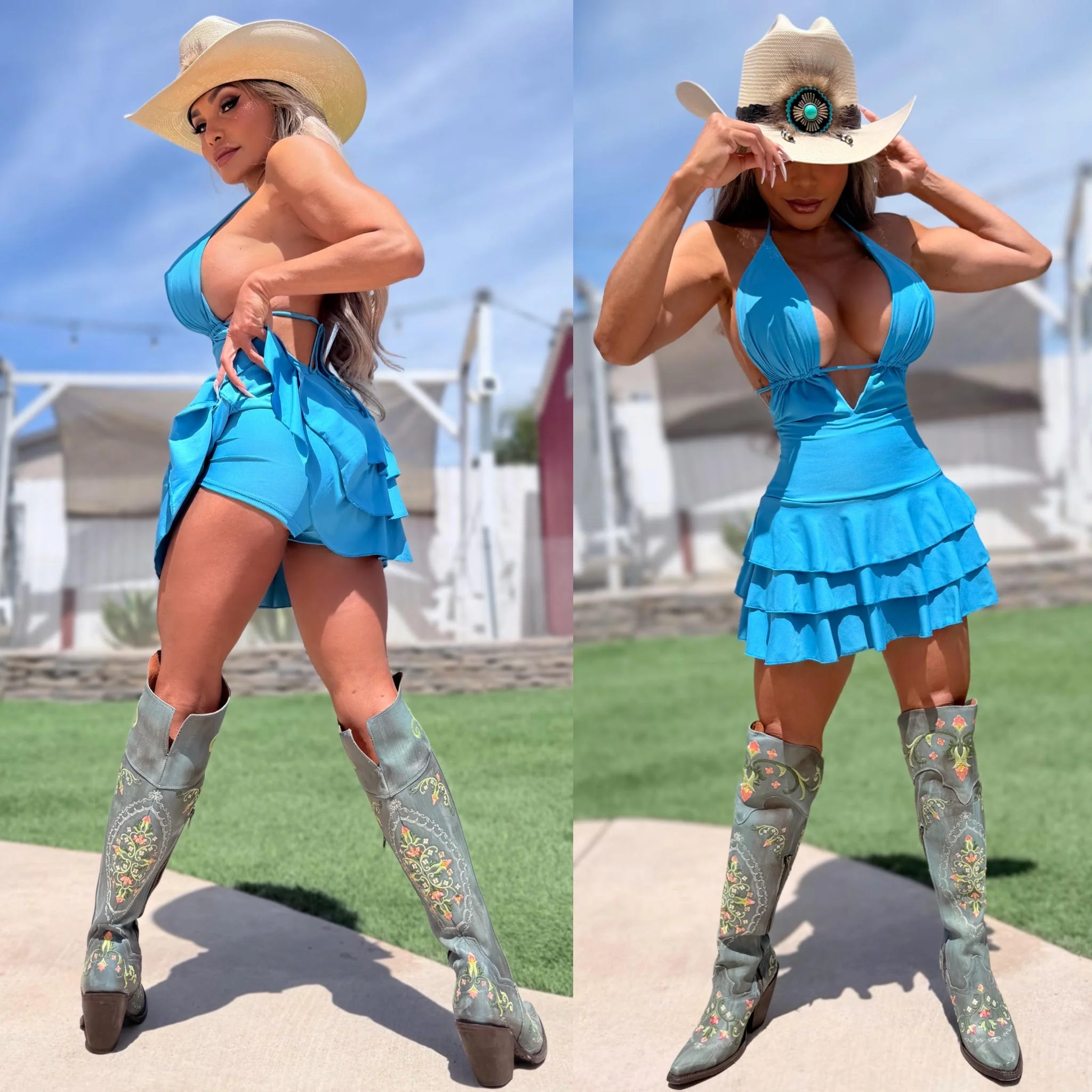 Connie's LIMITED!!! "BLUE BAYOU SHEEN Mini" Ruffle lower, Adjustable Chest, Built in Booty Shorts, Made in USA - Image 4