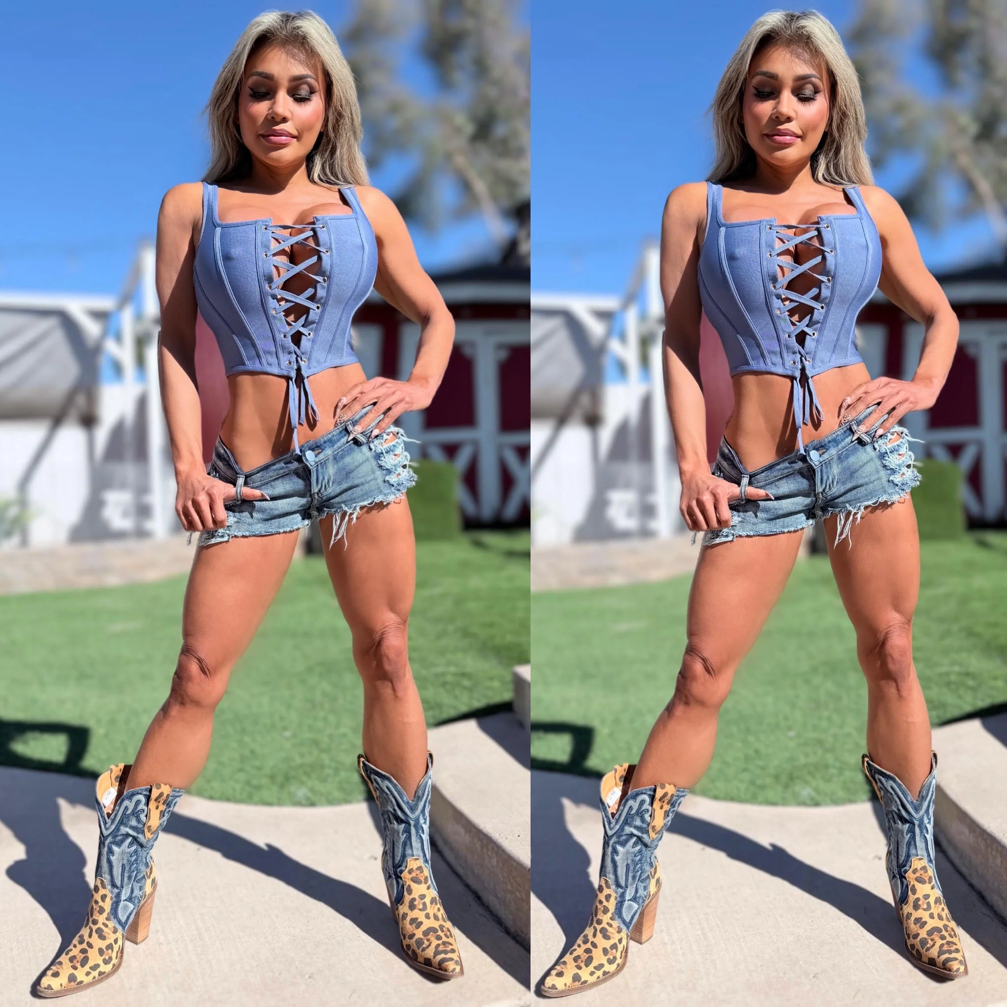 Connie's  "RICH SMASH ME BLUE JEAN CORSET TOP"  ADJUSTABLE Lace Up Front, To Smash and Lift Perfectly,Light Flex Boning, NO Zippers - Image 2
