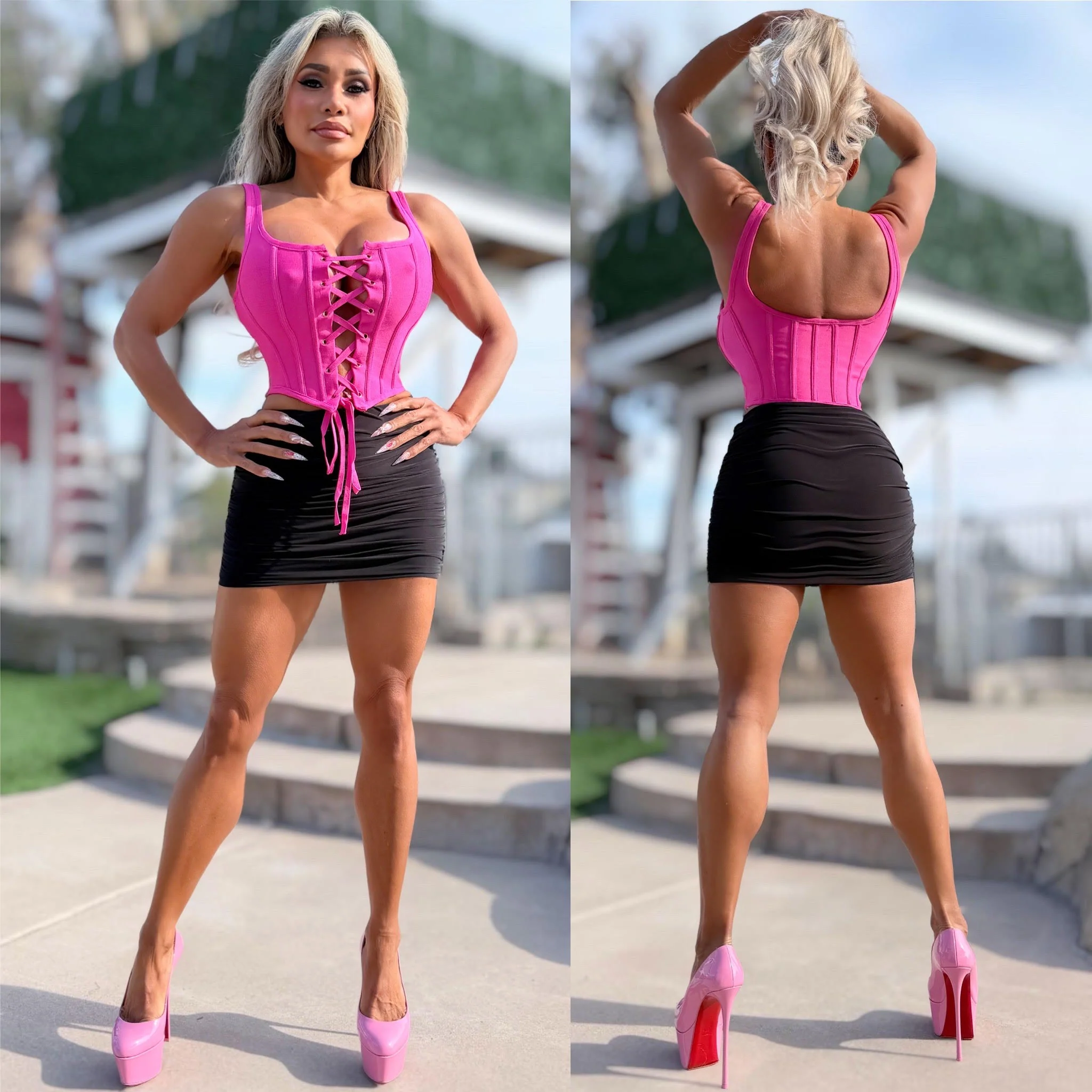 Connie's "RICH SMASH ME BRIGHT PINK CORSET TOP" ADJUSTABLE Lace Up Front, To Smash and Lift Perfectly,Light Flex Boning, NO Zippers - Image 5