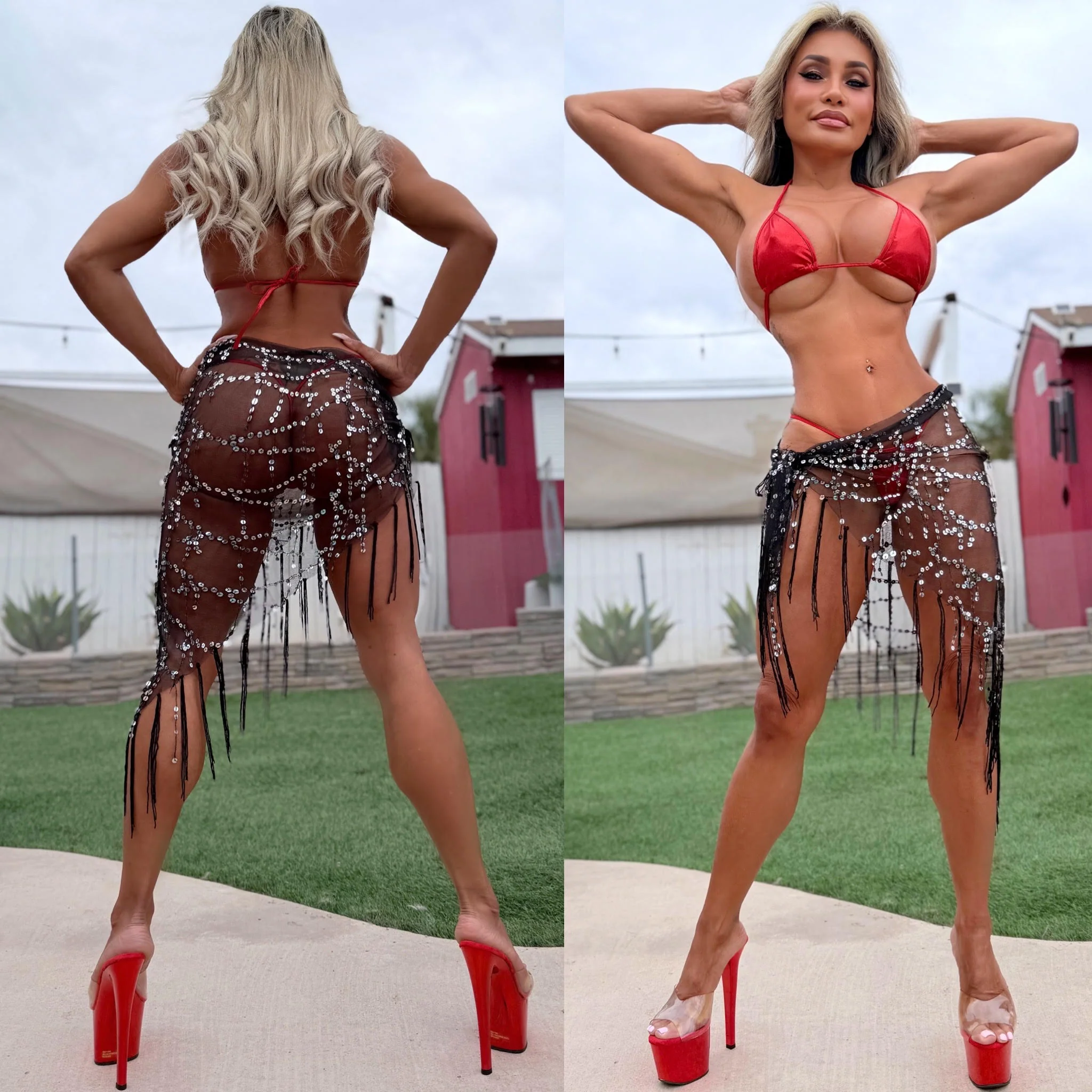 Connie's "RICH "B" Resort Bikini Cover up" STRETCH SEE THRU BLACK MESH AND SILVER SEQUIN, Adjustable Tie Side Made in USA - Image 2