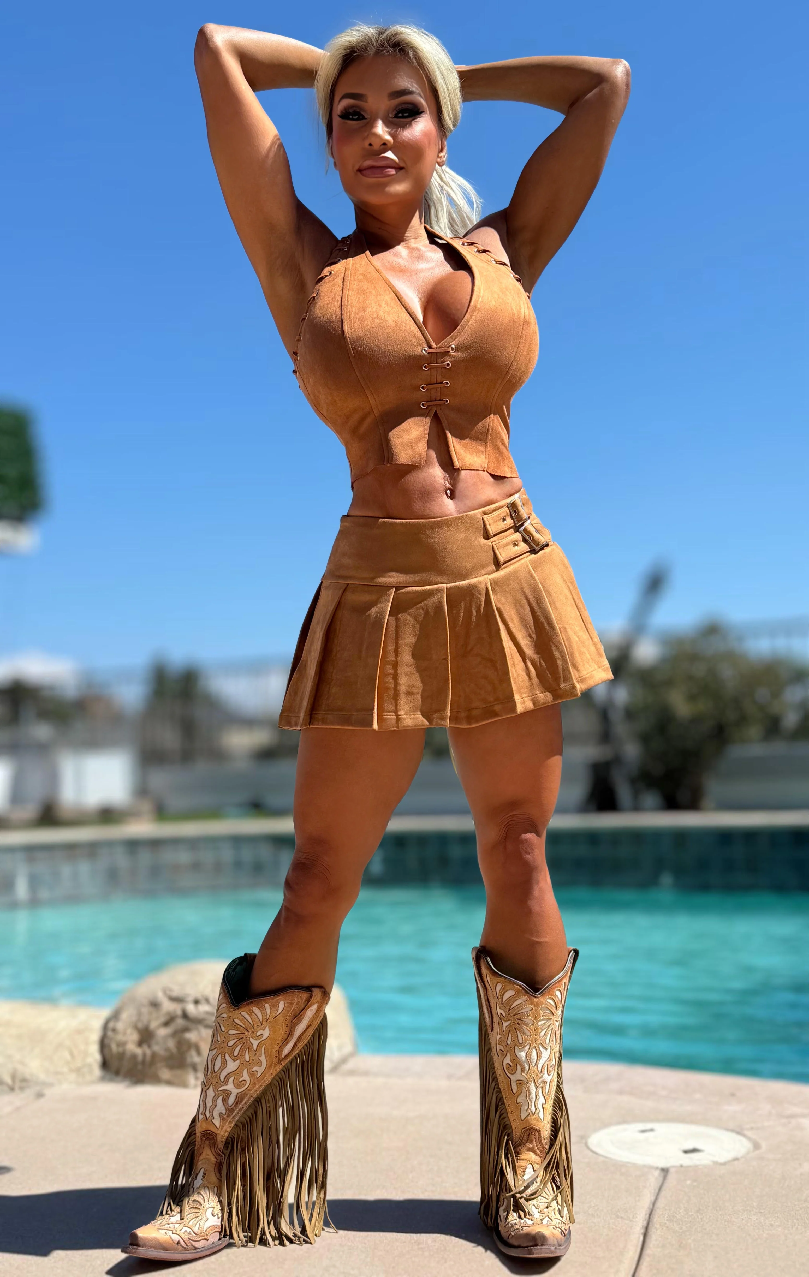 Connie's HALTER TOP ONLY "RICH URBAN COWGIRL 🤠 TAN X SUEDE Top"  STUNNING STRETCH HALTER TOP - Image 8