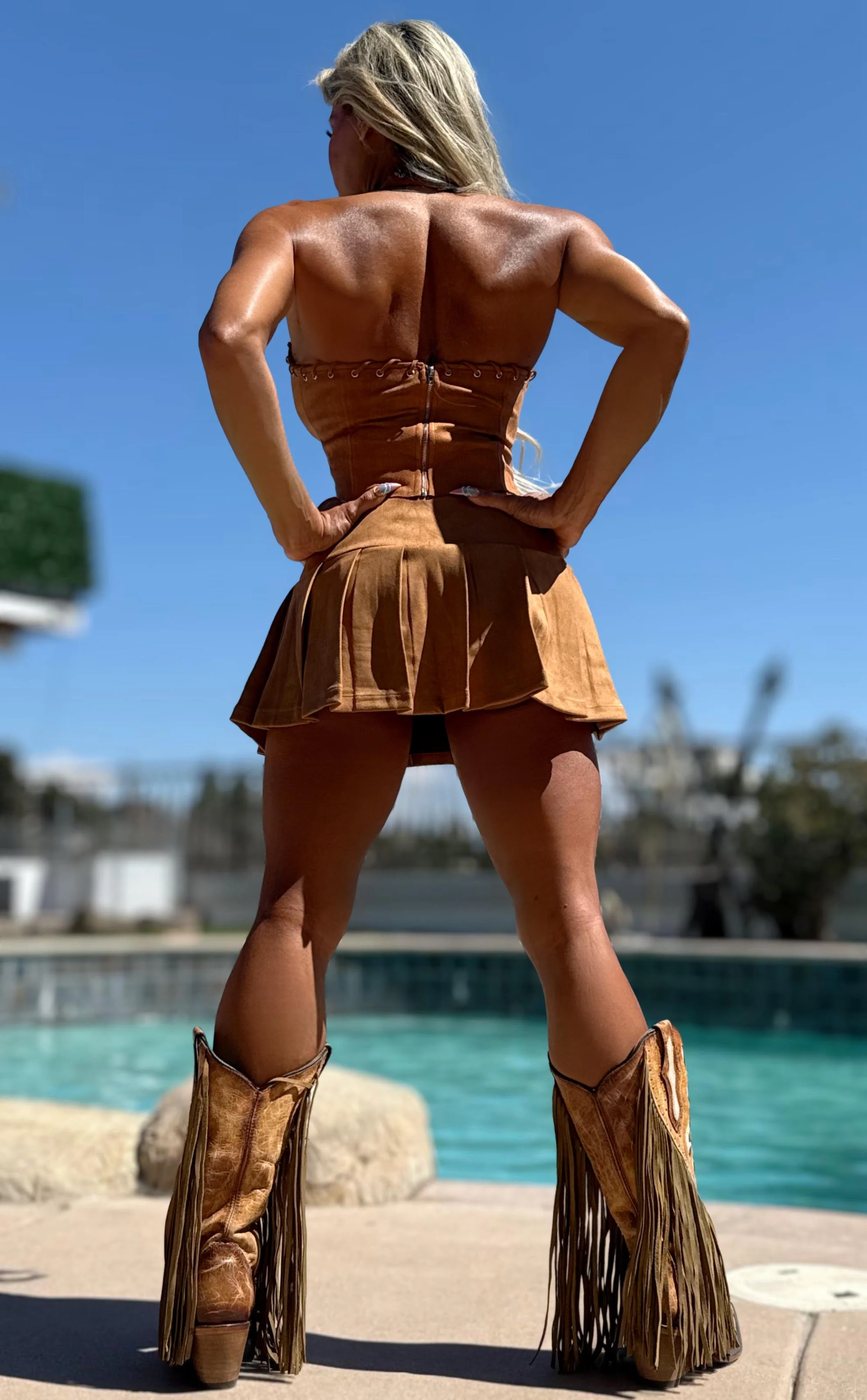 Connie's HALTER TOP ONLY "RICH URBAN COWGIRL 🤠 TAN X SUEDE Top"  STUNNING STRETCH HALTER TOP - Image 9