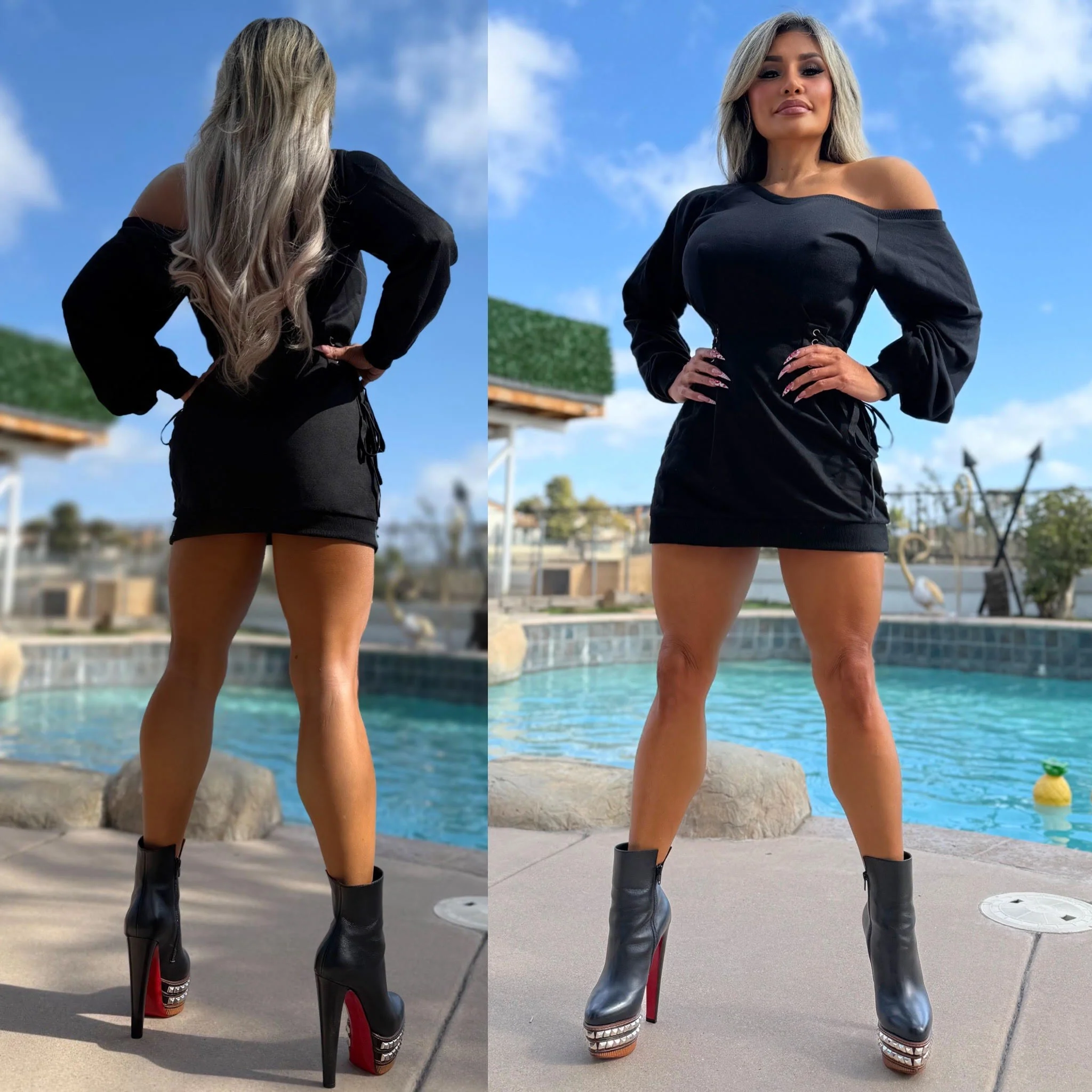 Connie's "PITCH BLACK OFF SHOULDER Corset WAIST Mini Dress" Loose Fit with Cinchable Corset Sides for a Tight Fit Waist - Image 6