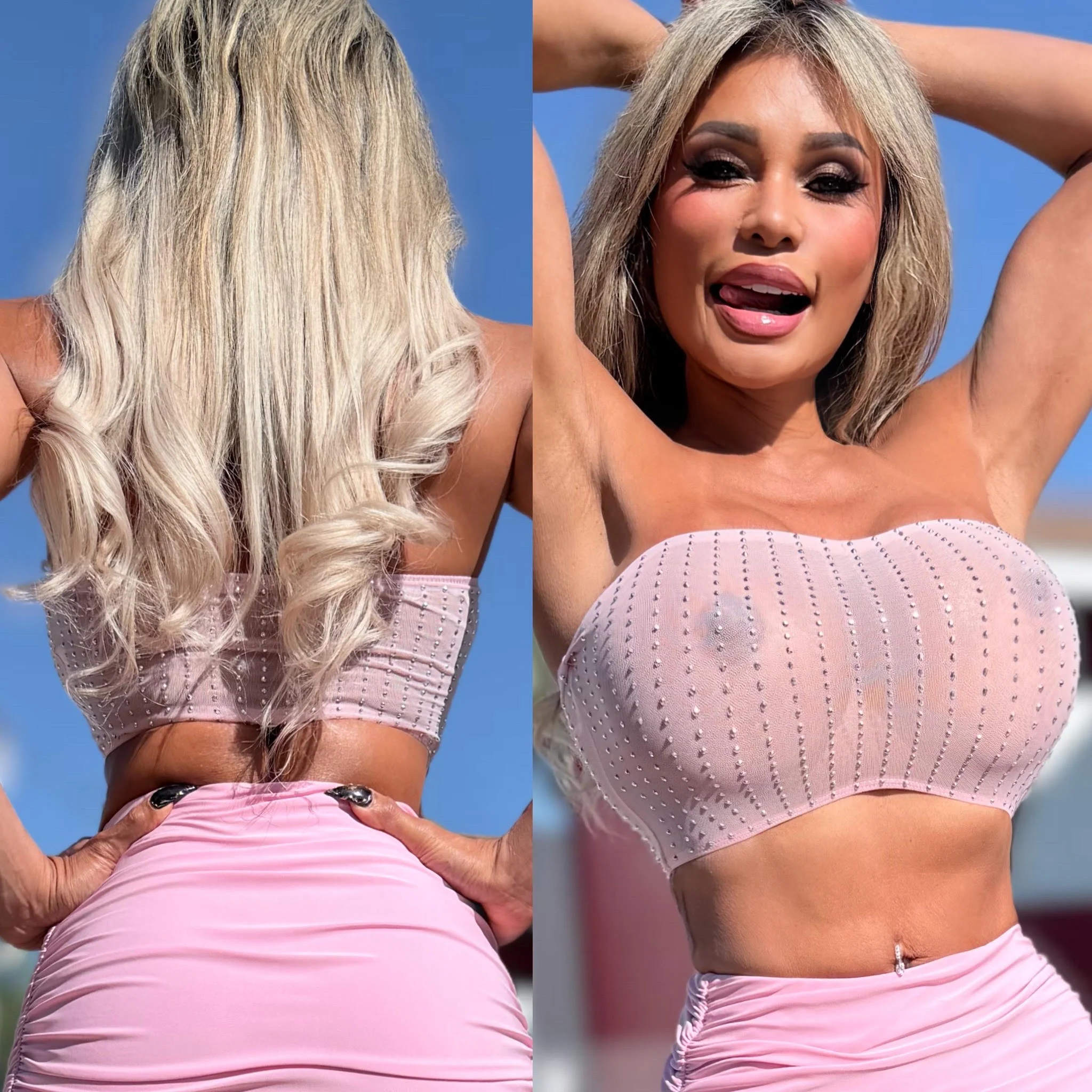 Connie's "RICH PINK RUCHED MINI SKIRT" Double Layer SKIN TIGHT FULL STRETCH FABRIC...  Made in USA 💋 - Image 3