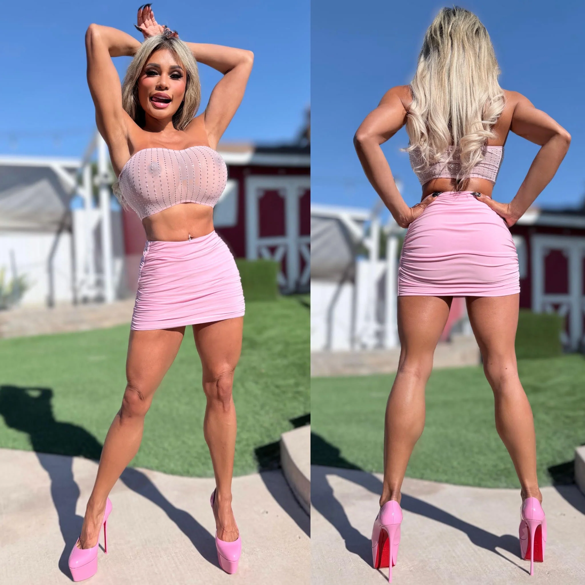 Connie's "RICH PINK RUCHED MINI SKIRT" Double Layer SKIN TIGHT FULL STRETCH FABRIC...  Made in USA 💋 - Image 5