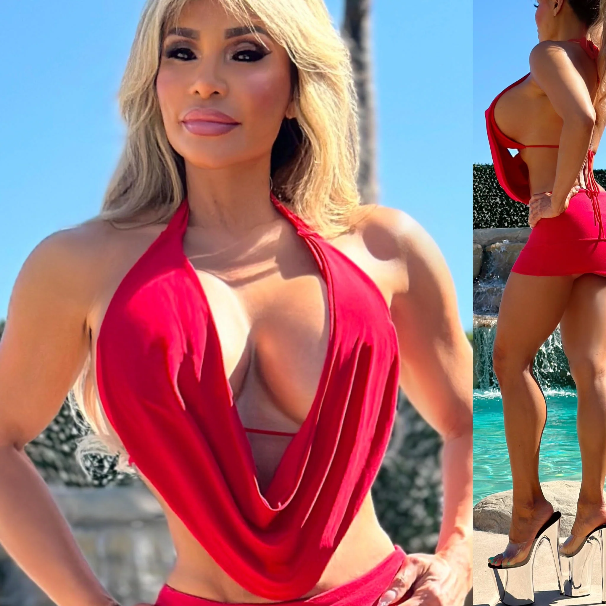Connie's "Seductive VIXEN Plunge Halter Top" RED with Built in Triangle Top Support .. Made in the USA - Image 7