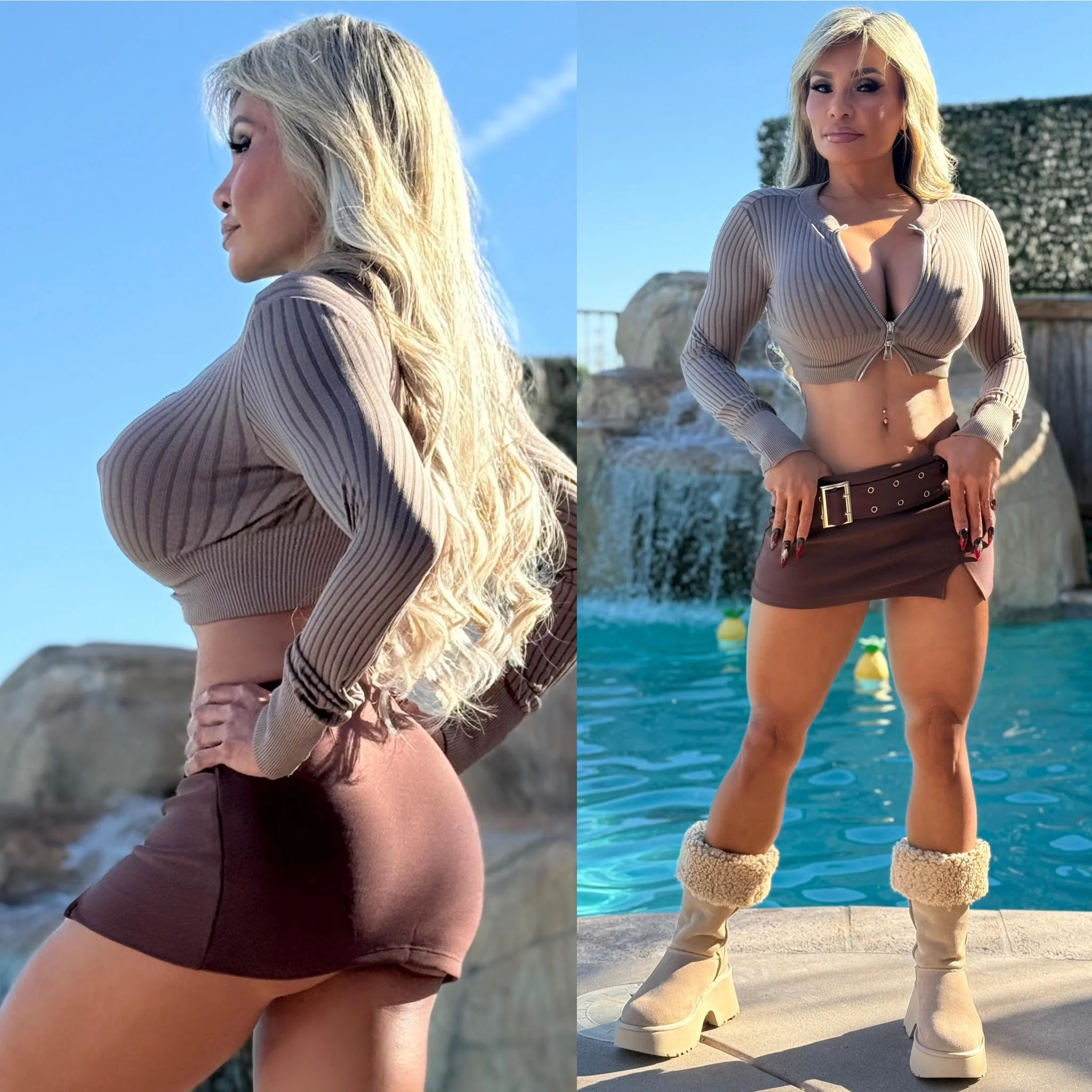 Connie's "SLING BELT MICRO MINI SKIRT" CHOCOLATE FULL Stretch Fit, With Built in Full stretch Shorts - Image 3
