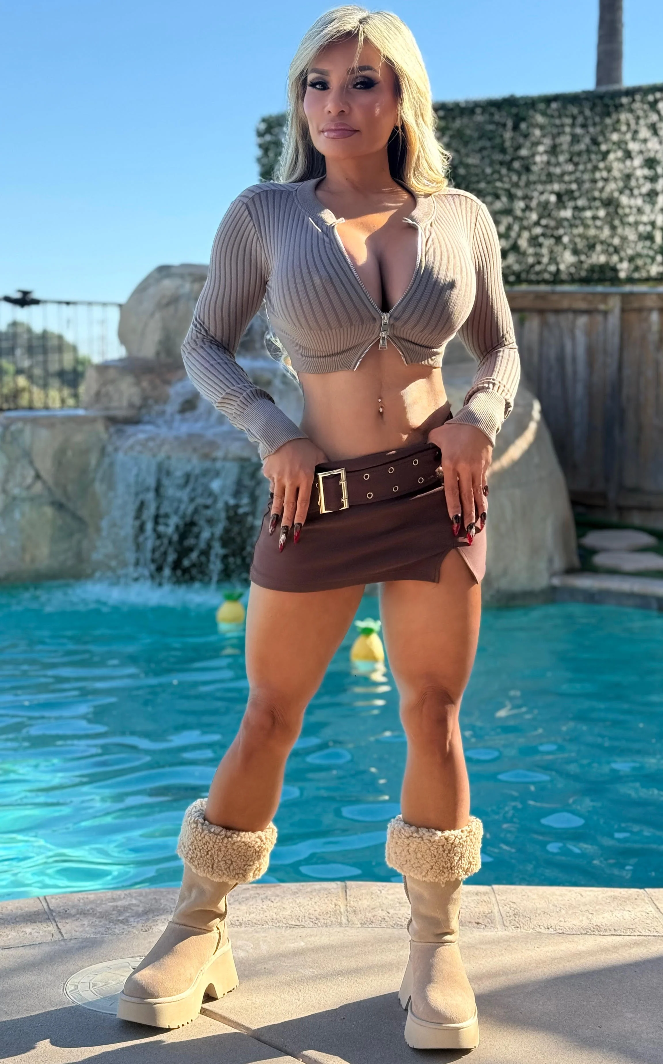 Connie's "SLING BELT MICRO MINI SKIRT" CHOCOLATE FULL Stretch Fit, With Built in Full stretch Shorts - Image 7