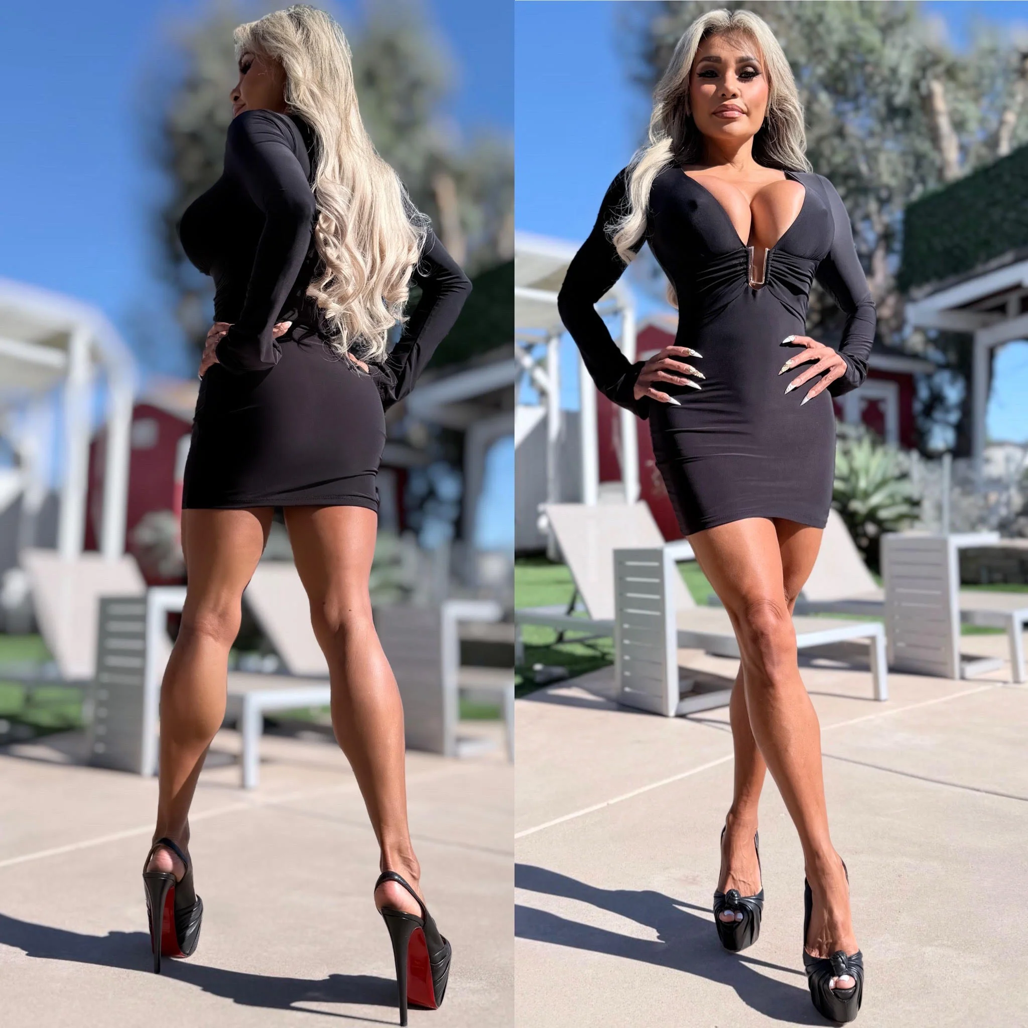 Connie's "SMASHING MELONS BLACK LOUNGE GIRL Mini" RICH GOD CHEST ACCENT, and Bell Sleeves ... Made in the USA - Image 6