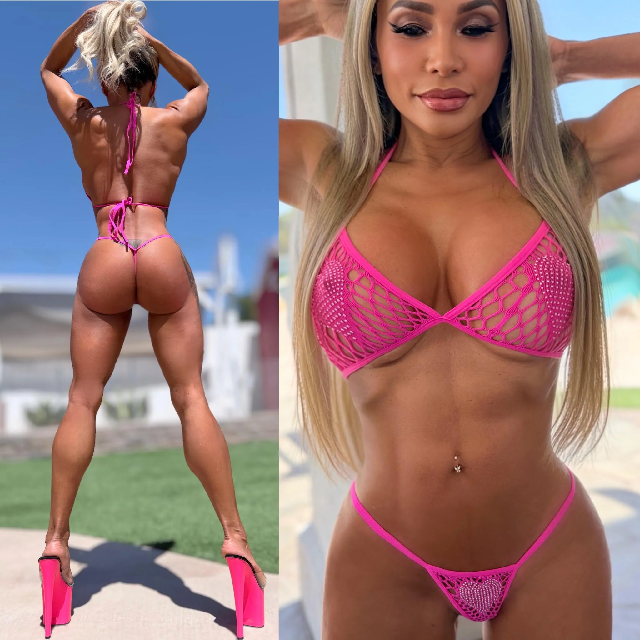 Connie's "Sparkly BAD GIRL PINK RHINESTONE HEARTS BIKINI" Extreme Stretch, See Thru, With Rhinestone Hearts LINGERIE Two Pc Set - Image 9