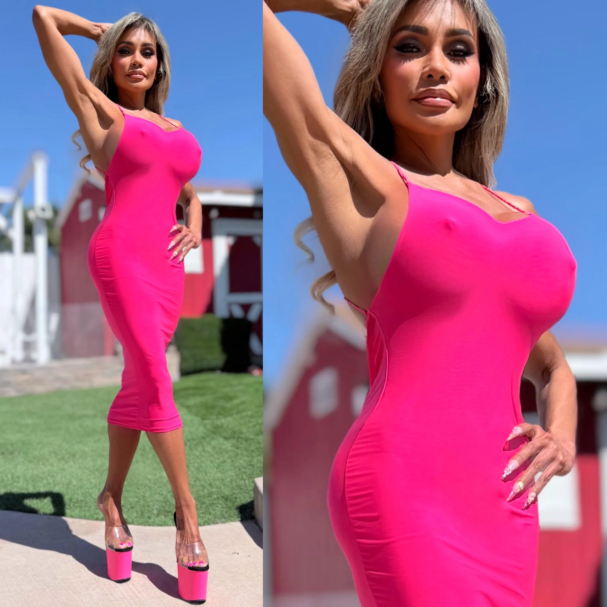 Connie's "Sophisticated 💋 VIP NEON PINK LOW BACK MIDI" With Super Stretch Fit and Double fabric Support - Image 4