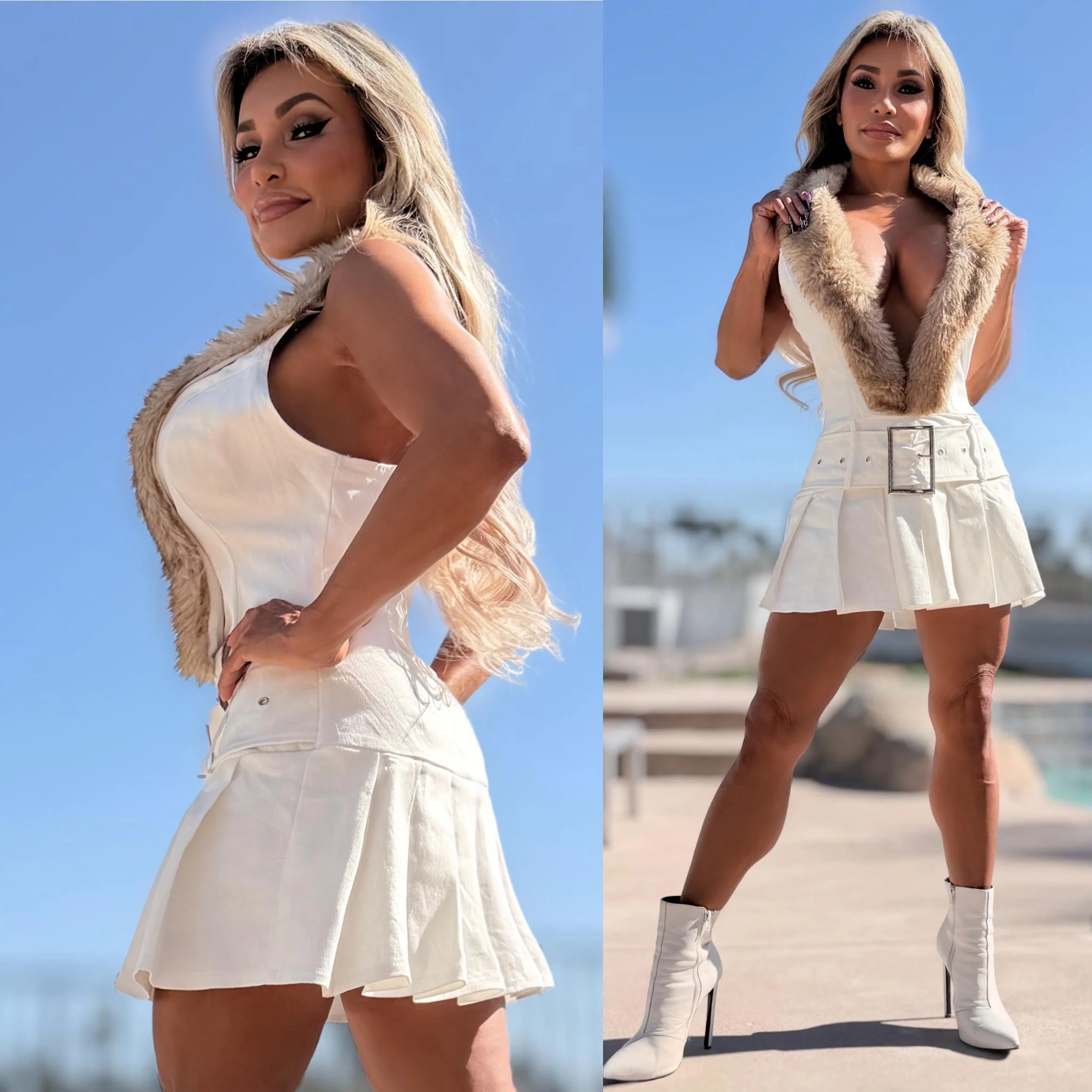 Connie's LIMITED!! "Seductive Fur Collar Mini Dress" Stretch Halter Dress, DEEP PLUNGE, Adjustable Chest Closure - Image 7