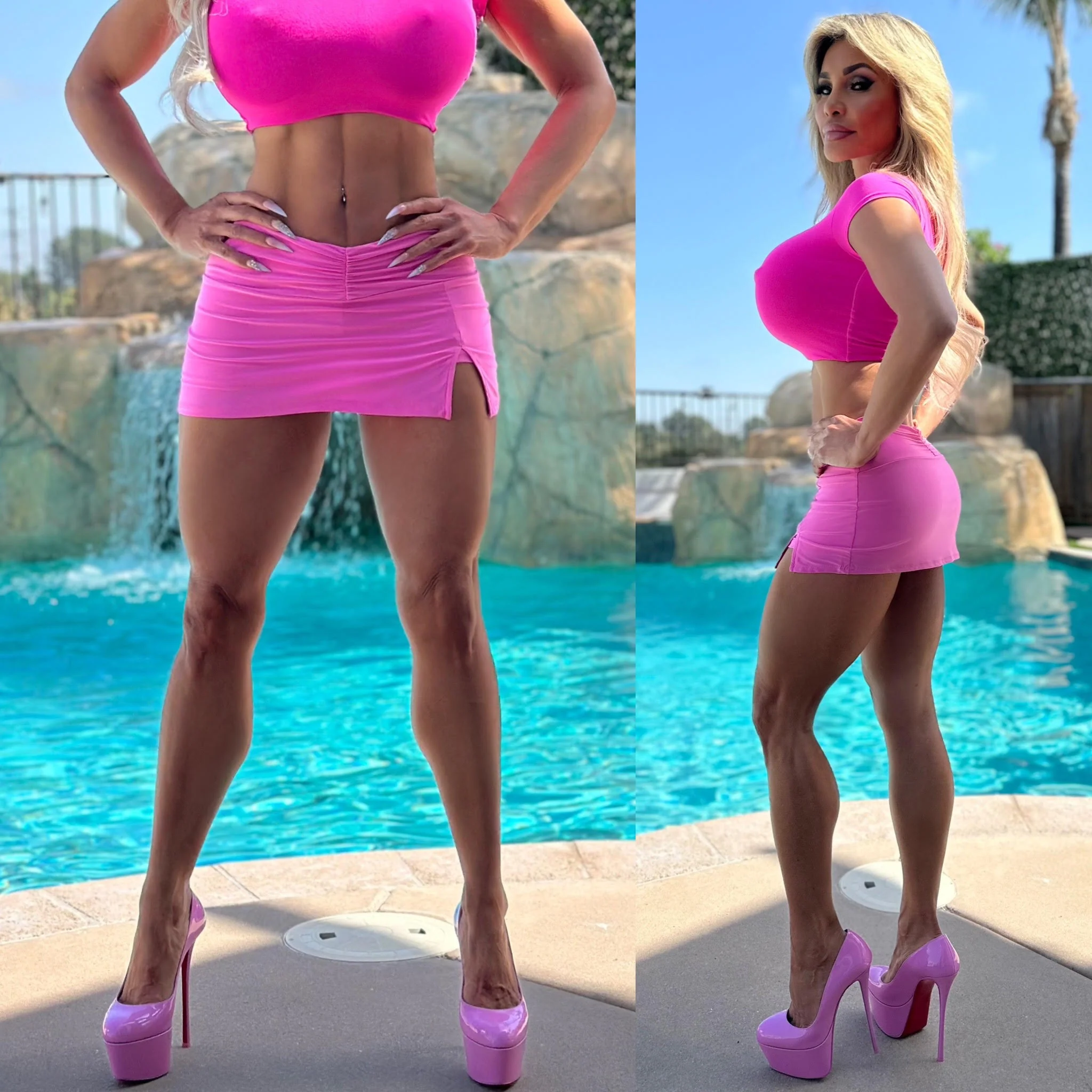 Connie's "TEENY TINY SHORT SHORT DARK PINK SHEEN MICRO SKORT" Ruched front and back, Skirt with built in Shorts, Ultimate Stretch Fit...Made in the USA - Image 4
