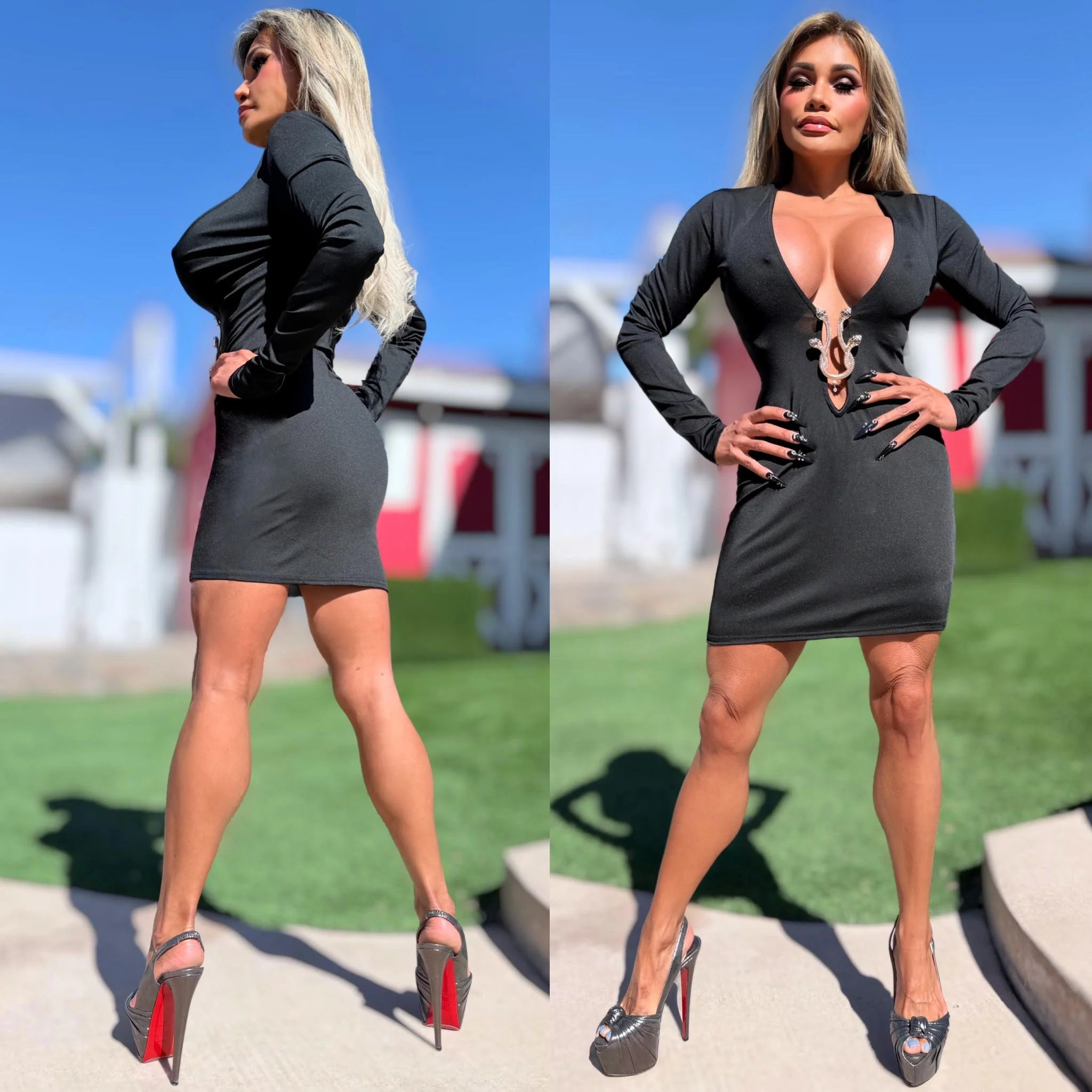 Connie's EXCLUSIVE "Elegant BLACK SNAKE DEEP PLUNGE MINI" Gold SNAKE Accent, EXTREME PLUNGE Super Stretch PENCIL FIT 🍸🍸🍸 - Image 4