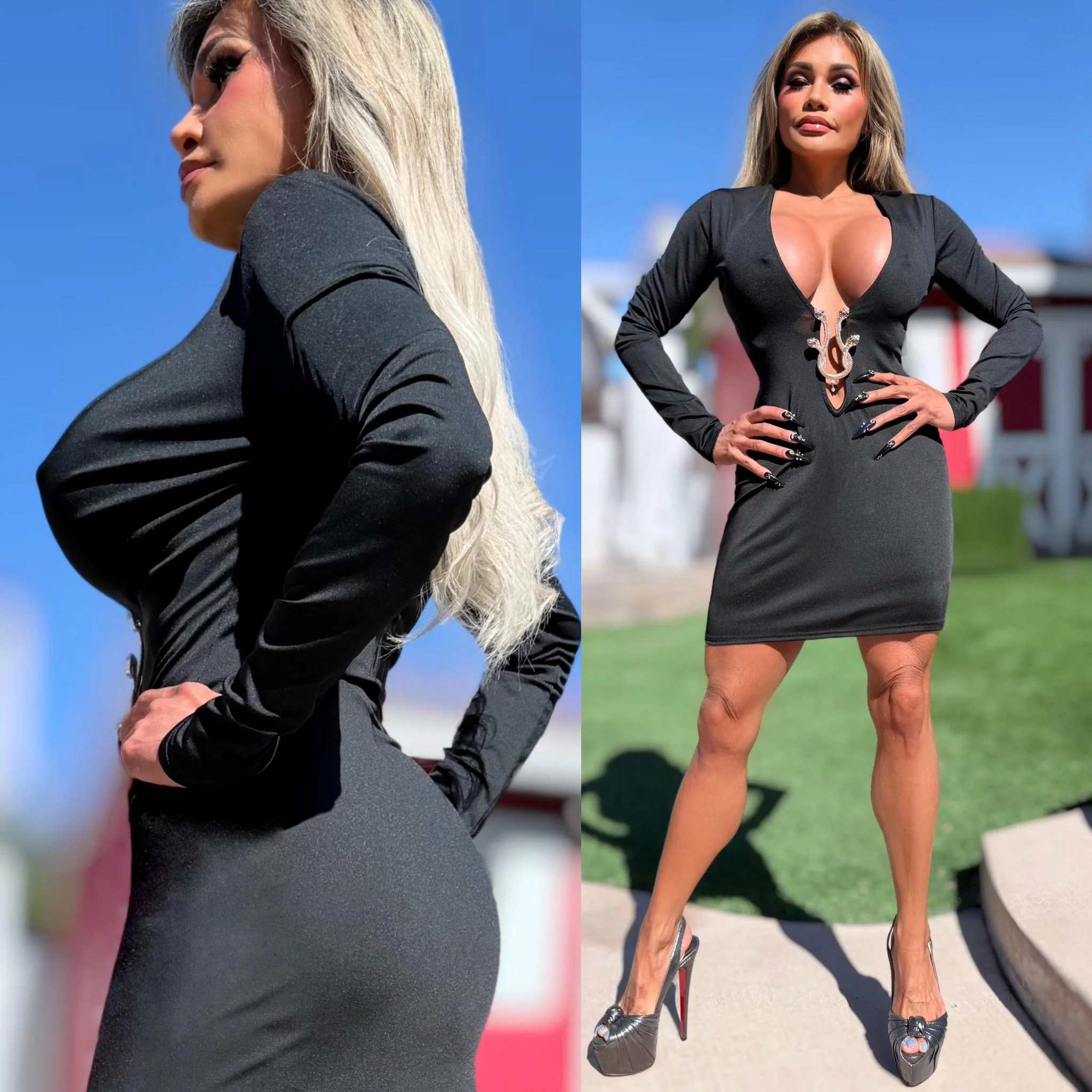 Connie's EXCLUSIVE "Elegant BLACK SNAKE DEEP PLUNGE MINI" Gold SNAKE Accent, EXTREME PLUNGE Super Stretch PENCIL FIT 🍸🍸🍸 - Image 6