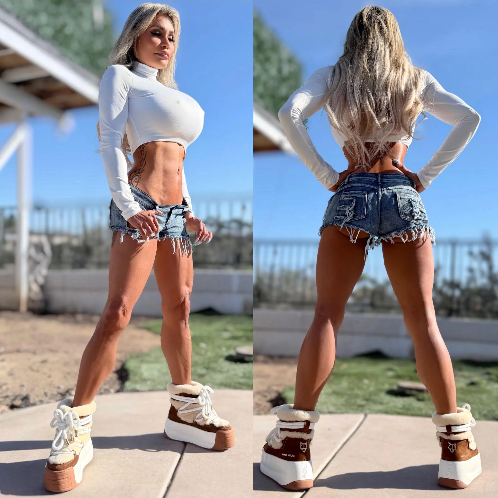 Connie's LIMITED "CROP WHITE TURTLENECK Crop Top" Signature Double Fabric Support, for Use without a BRA!!! Made in the USA😘 - Image 6