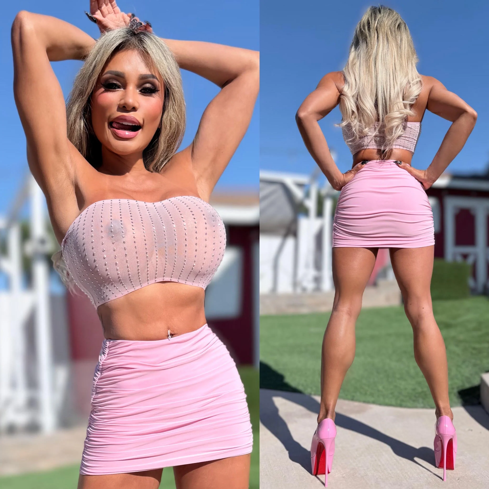 Connie's EXCLUSIVE "Untouchable PINK RHINESTONE BAD Girl" Super Stretchy Tube Top adorned with Rhinestones - Image 2