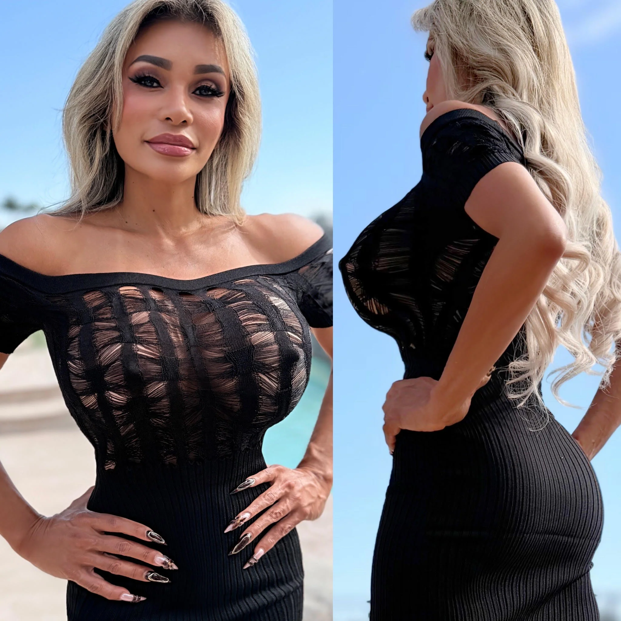 Connie's LIMITED AT THIS PRICE!!! "RICH!!! LUXURY SEMI SHEER PURE BLACK MINI 🍸" BLACK Semi Sheer Spandex Knit - Image 2