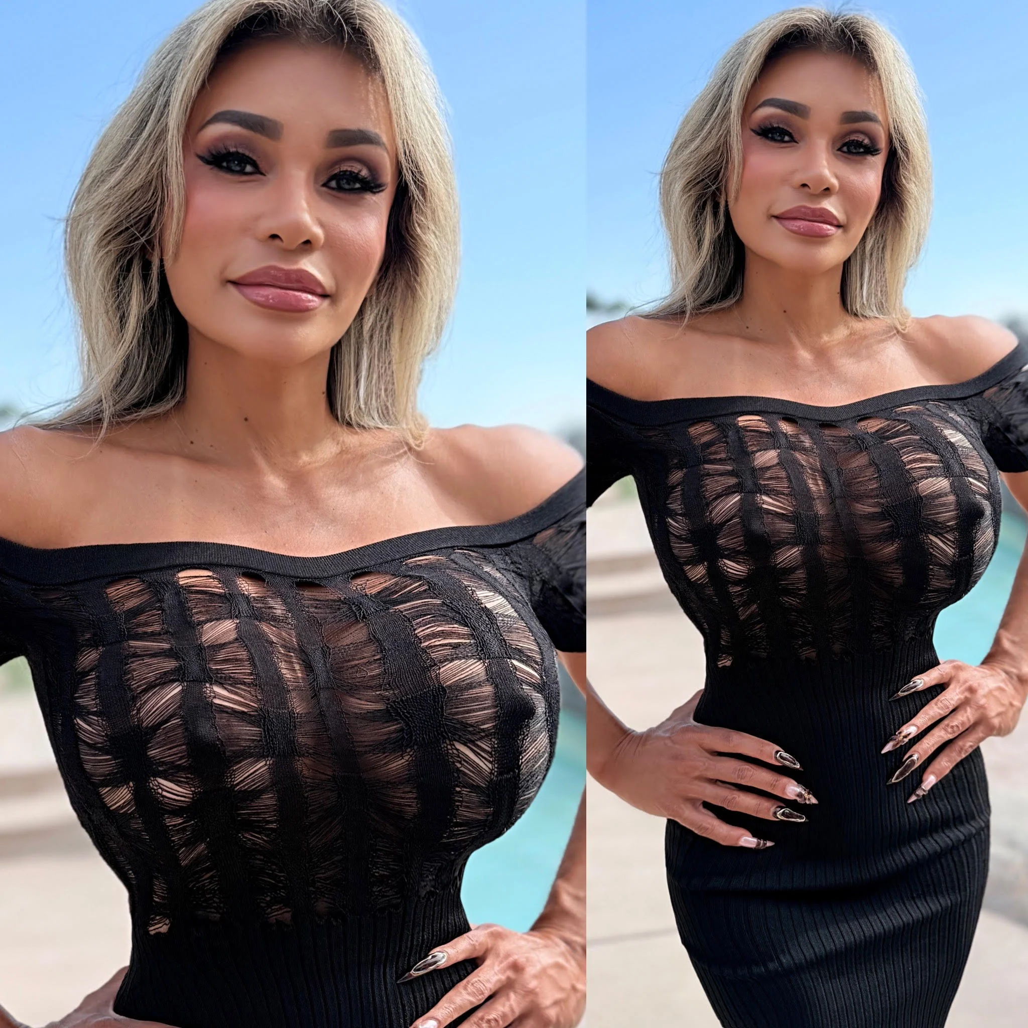 Connie's LIMITED AT THIS PRICE!!! "RICH!!! LUXURY SEMI SHEER PURE BLACK MINI 🍸" BLACK Semi Sheer Spandex Knit - Image 3