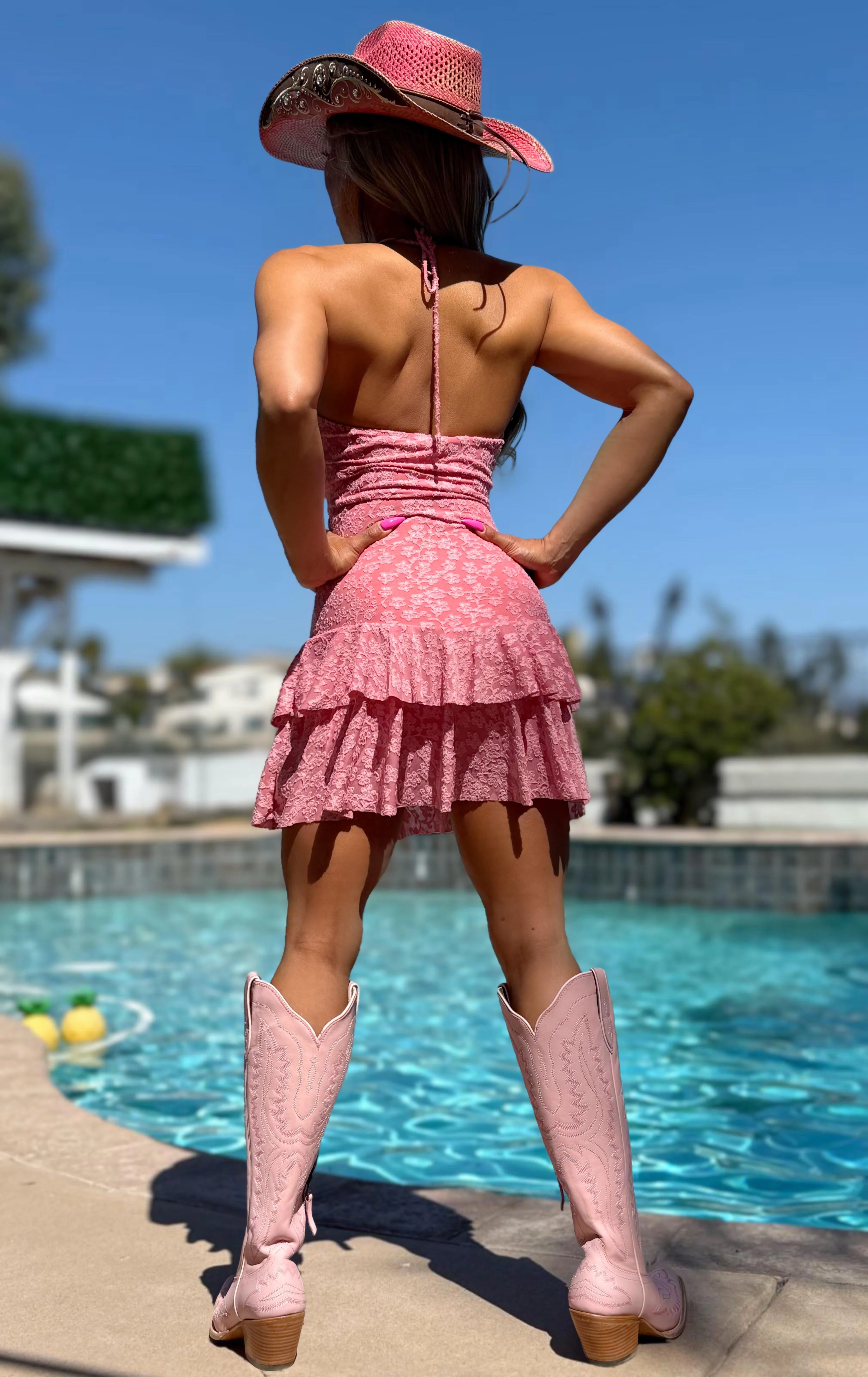 FINAL SALE Connie's "COUNTRY 🍒  PINK CHERRY Mini" Adjustable Open Corset Chest, Soft Super Stretch Fabric and Cute Ruffles 🍸 - Image 8