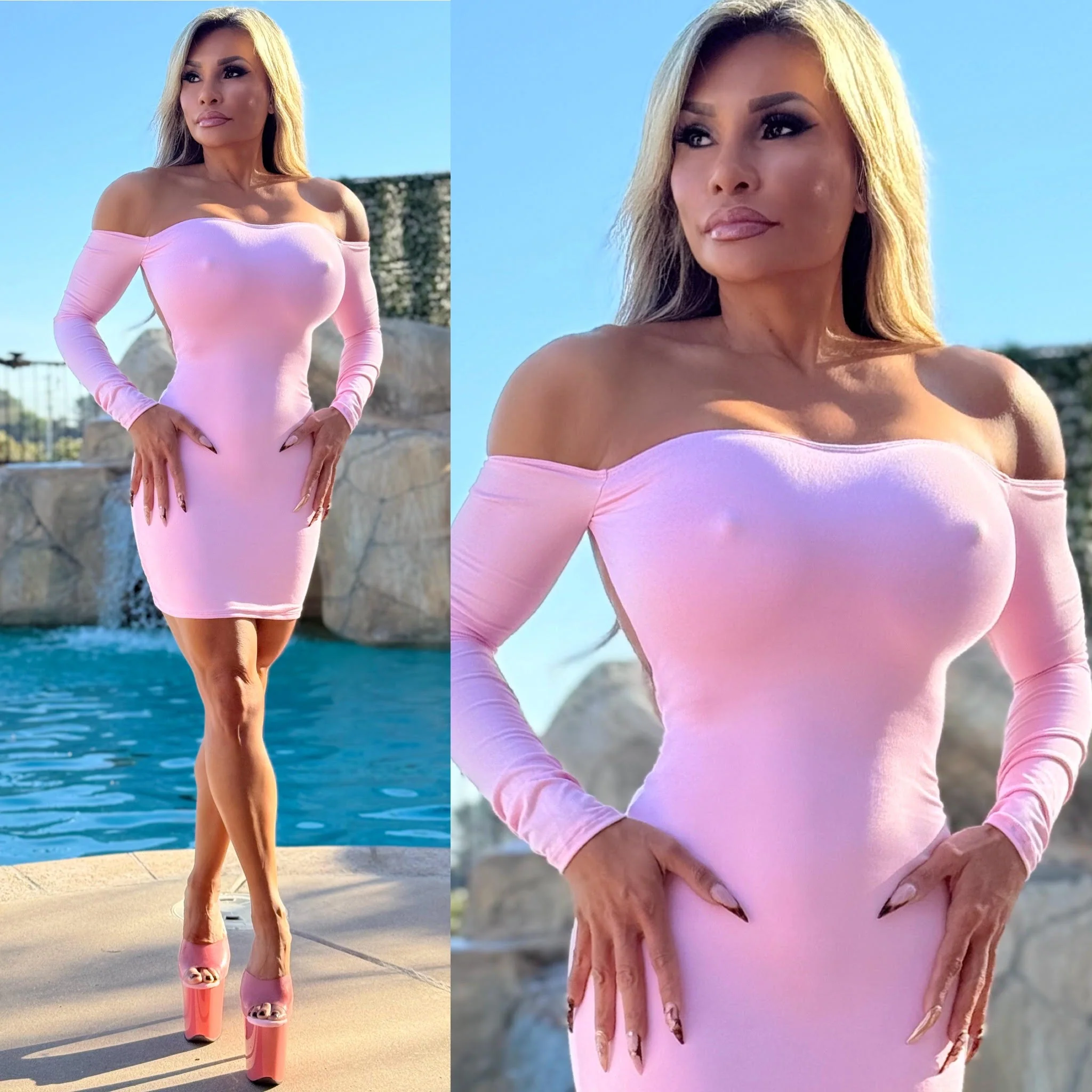 FINAL SALE Connie's EXCLUSIVE "VIP VIXEN PINK COCKTAIL Mini" Backless OFF SHOULDER, RUCHED ASS, Signature Double Fabric Support ... Made in the USA - Image 5