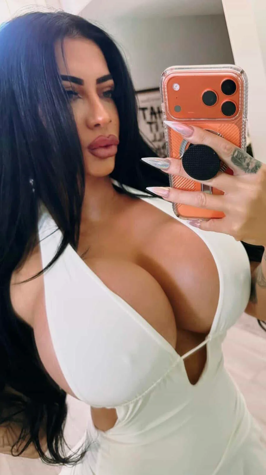 Connie's "ADJUSTABLE CHEST MAKE IT SMALL 😈 WHITE SHEEN MINI" Tight Fit Waist, Signature Double Fabric, Made in USA - Image 3