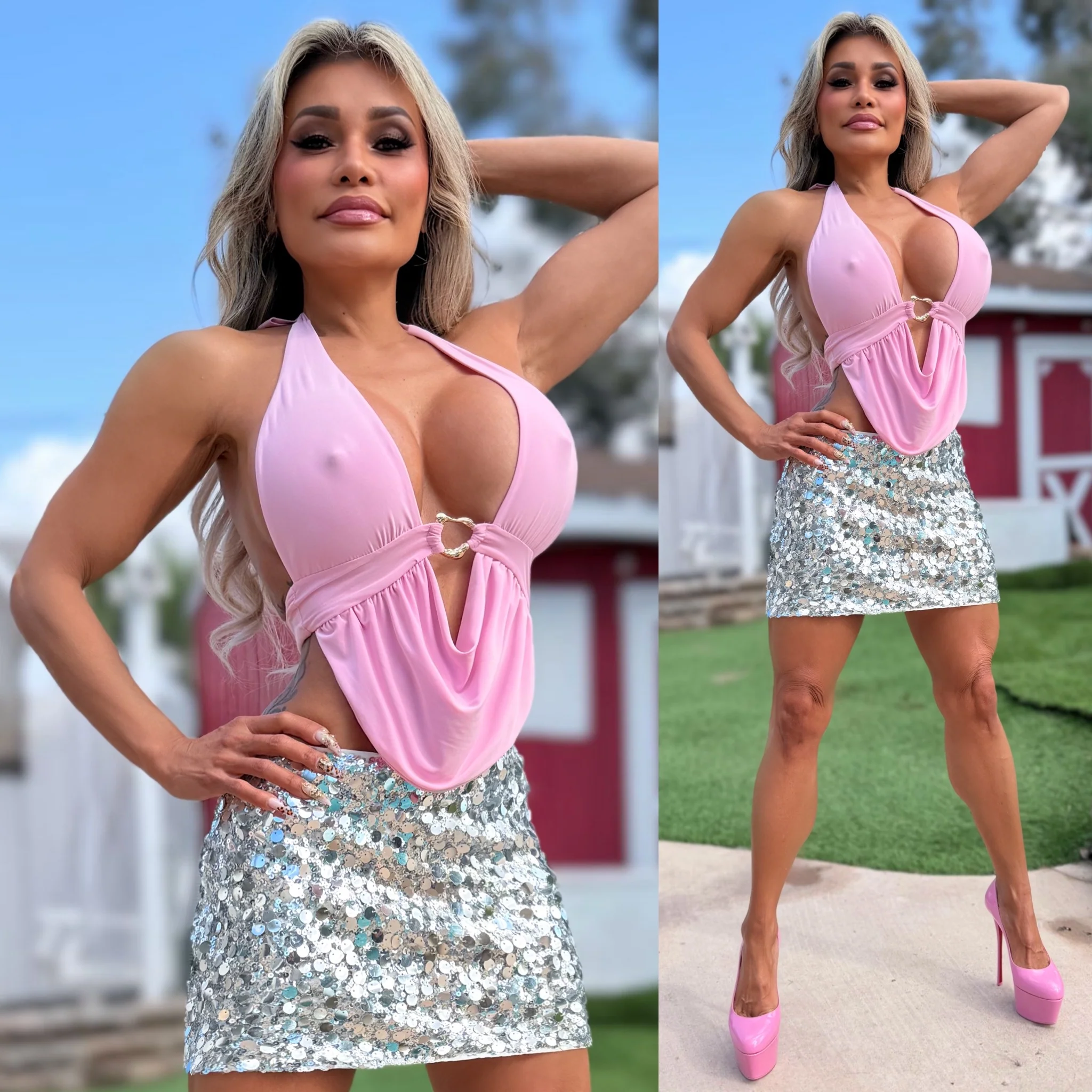 Connie's EXCLUSIVE "LOW RISE WAIST MODERN SEQUIN MINI SKIRT" SILVER Multi sized Sequin, Lined and Stretch Fit, Zip Closure - Image 2